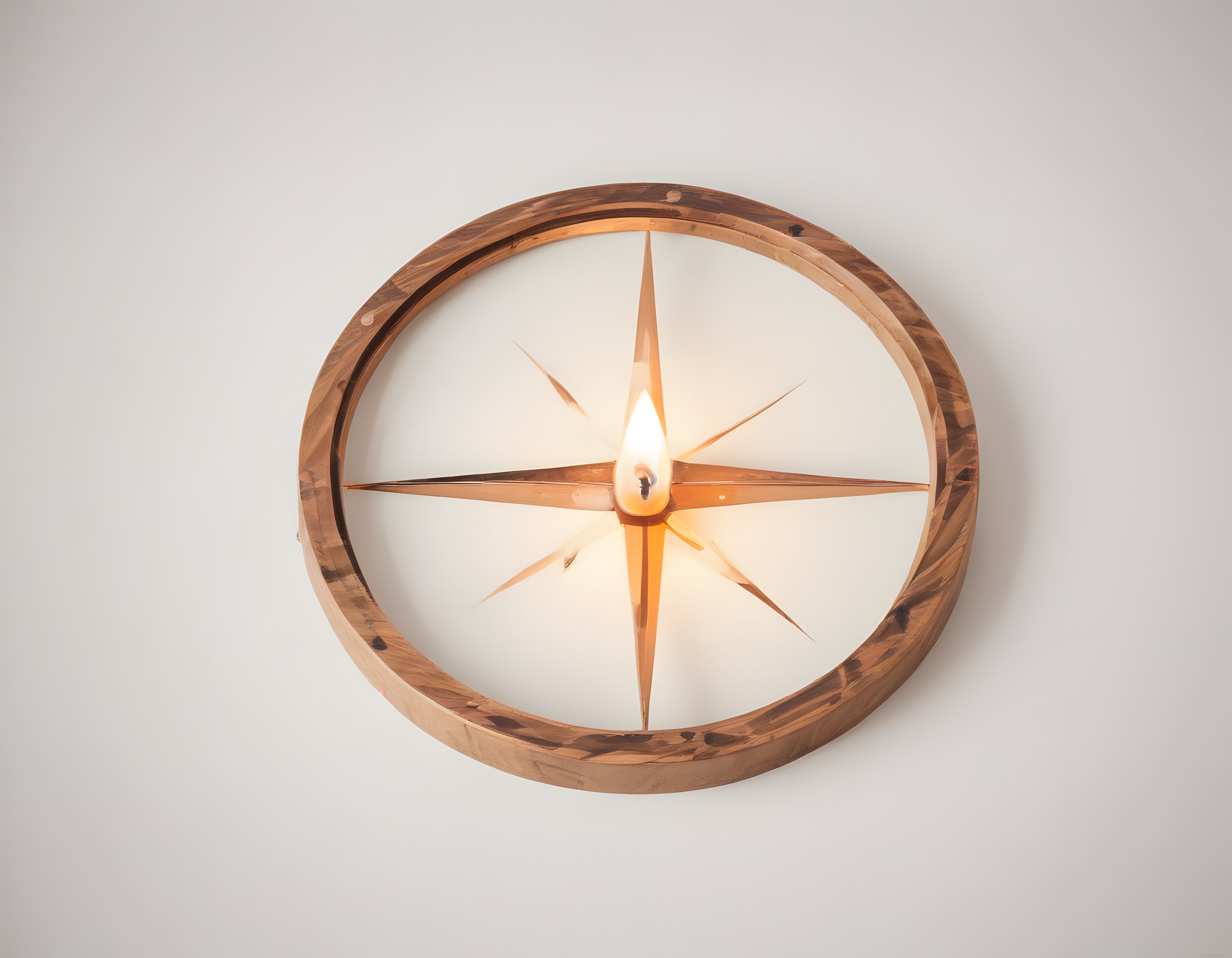 Ahşap çerçeveli pusula tasarımlı modern duvar lambası dekoratif aydınlatma