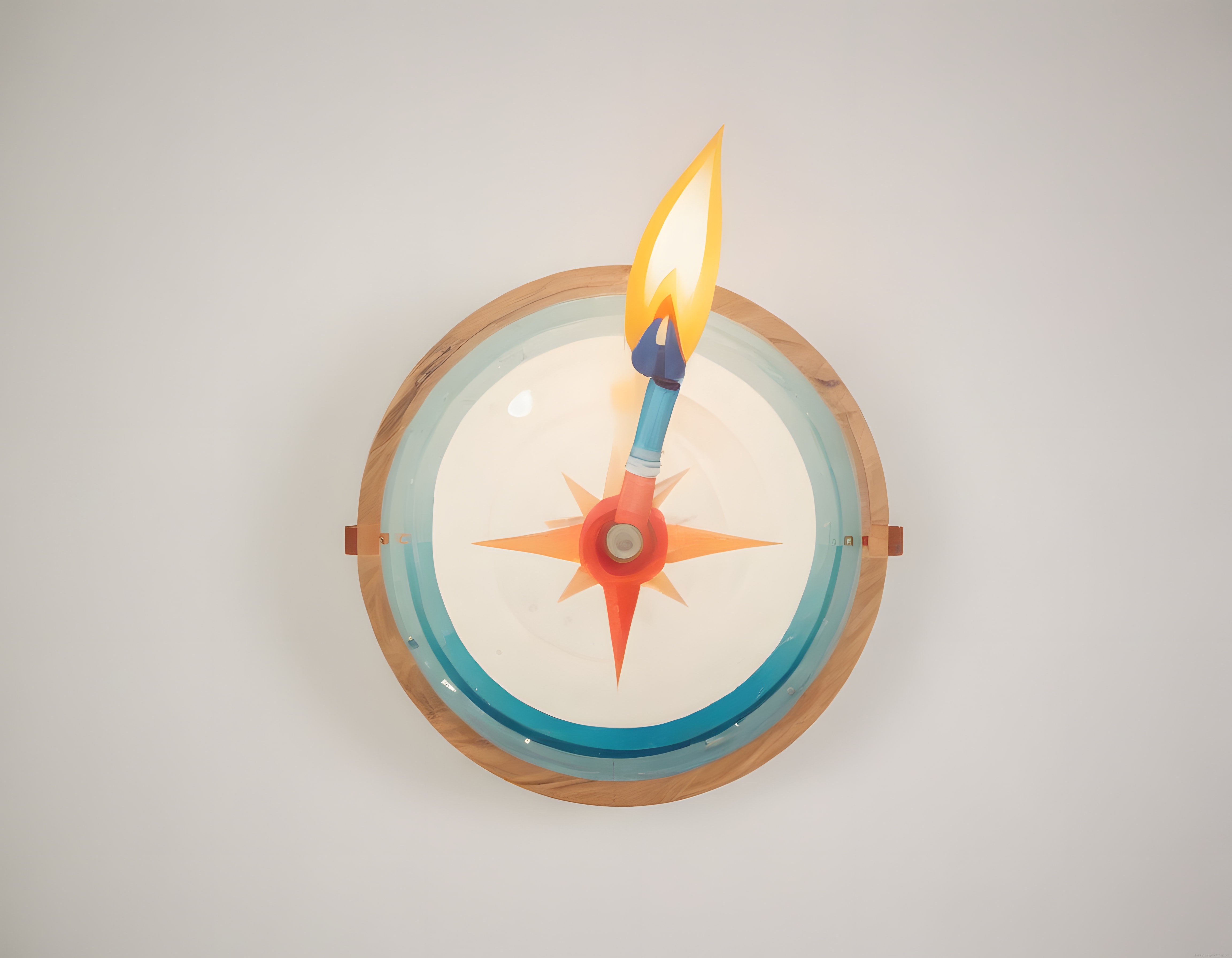 Ahşap Çerçeveli Pusula ve Alevli Roket Tasarımlı Dekoratif Duvar Süsü