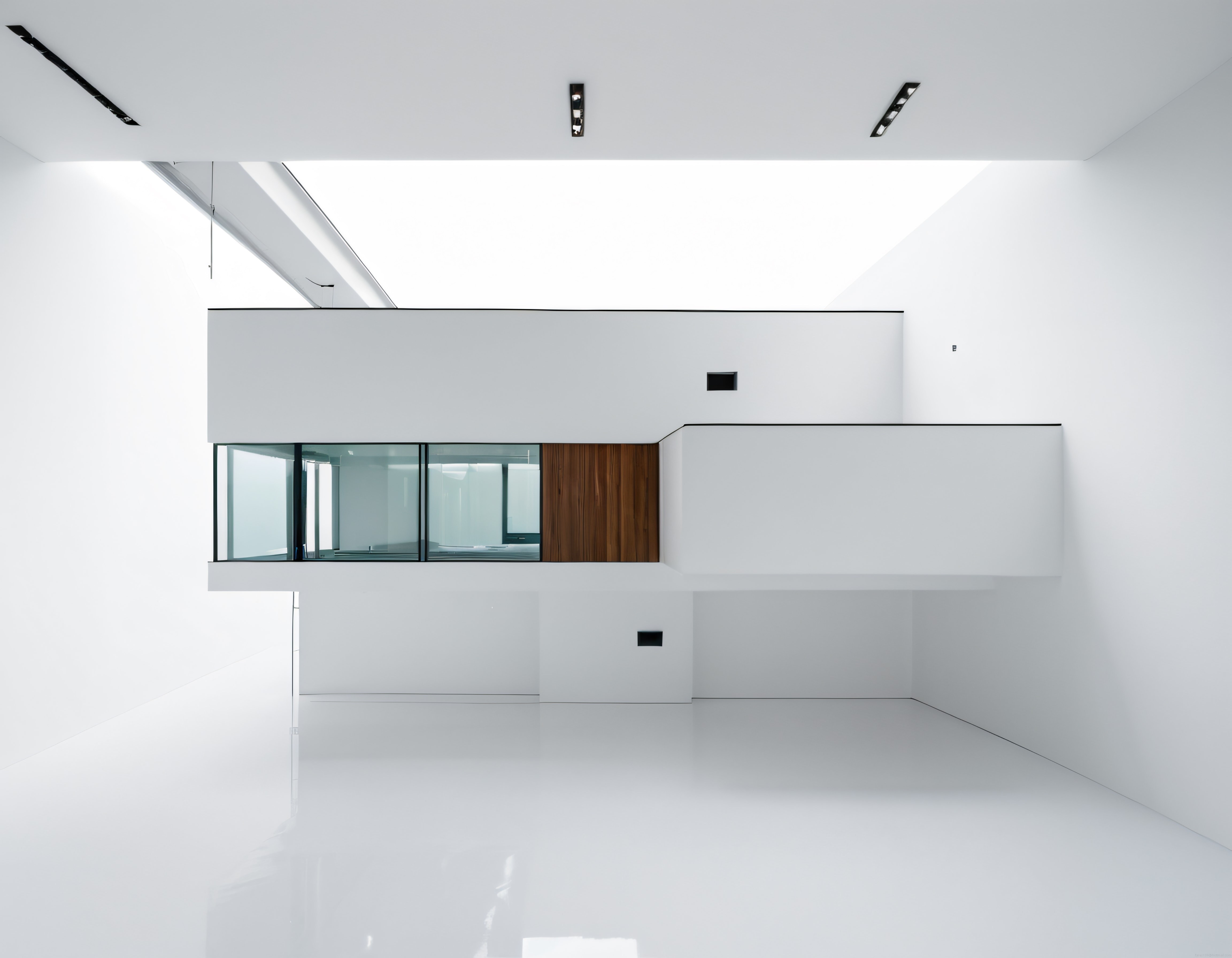Ahşap Detaylar ve Gömme Aydınlatmayla Modern Minimalist Beyaz İç Mekan