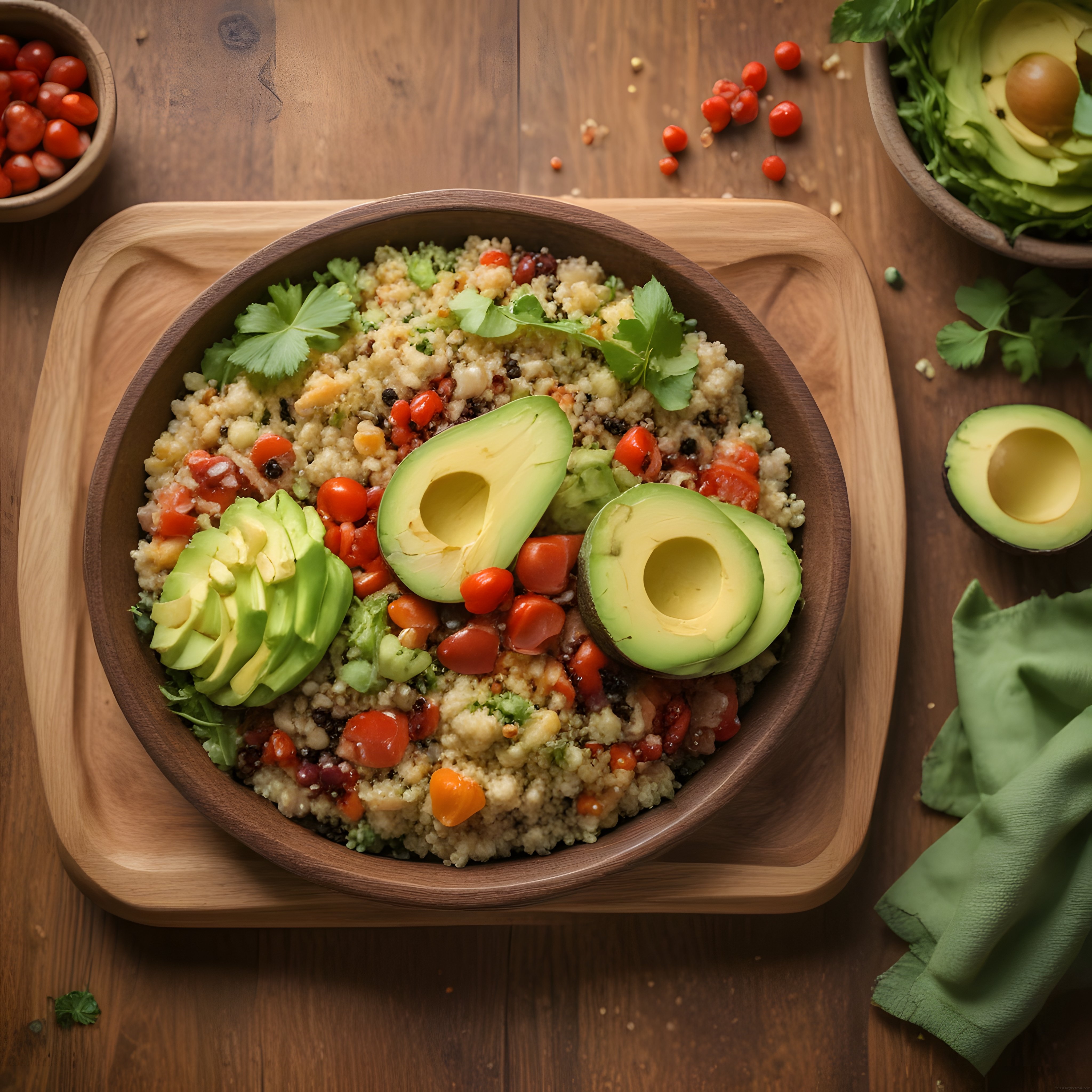 Ahşap Kapta Kinoalı Avokadolu Renkli Vegan Bowl Tarifi ve Sunumu