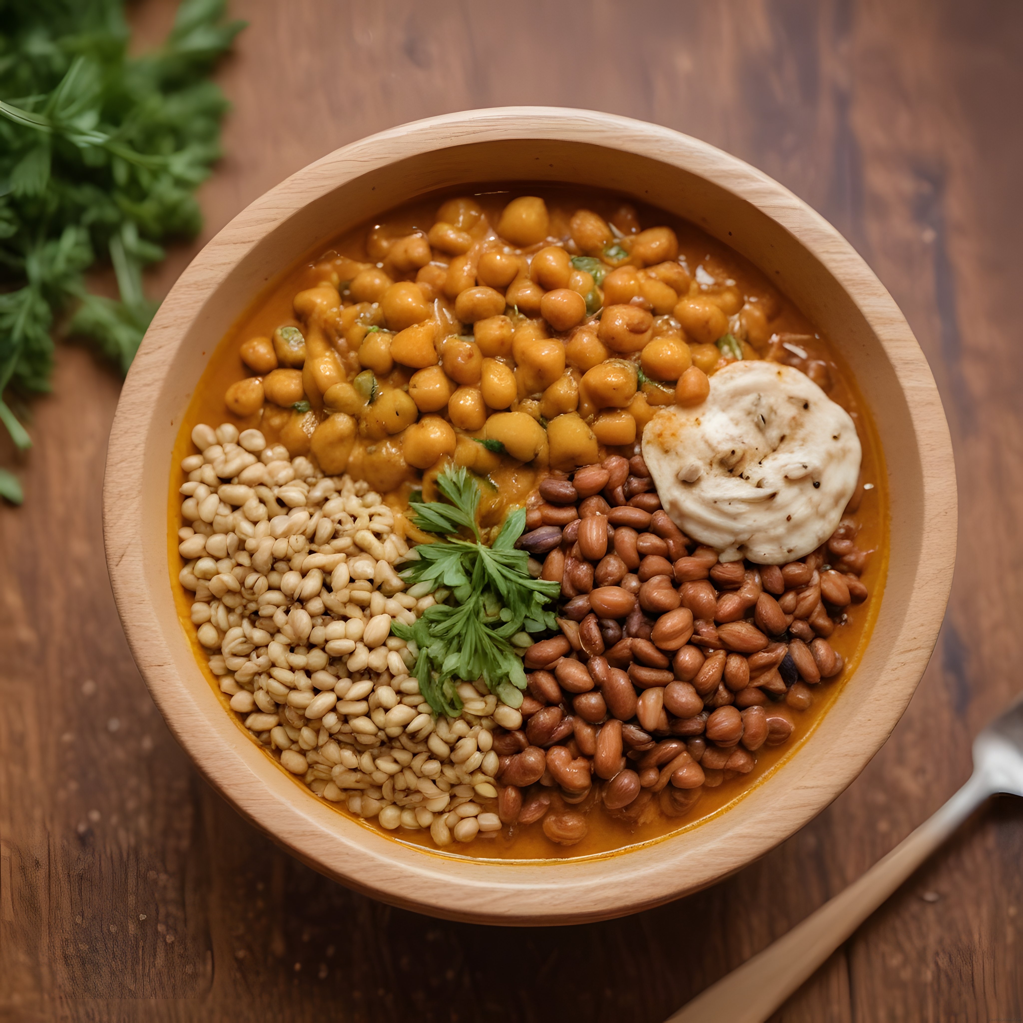 Ahşap Kapta Nohutlu Fasulyeli Protein Kasesi: Sağlıklı ve Doyurucu Tarif