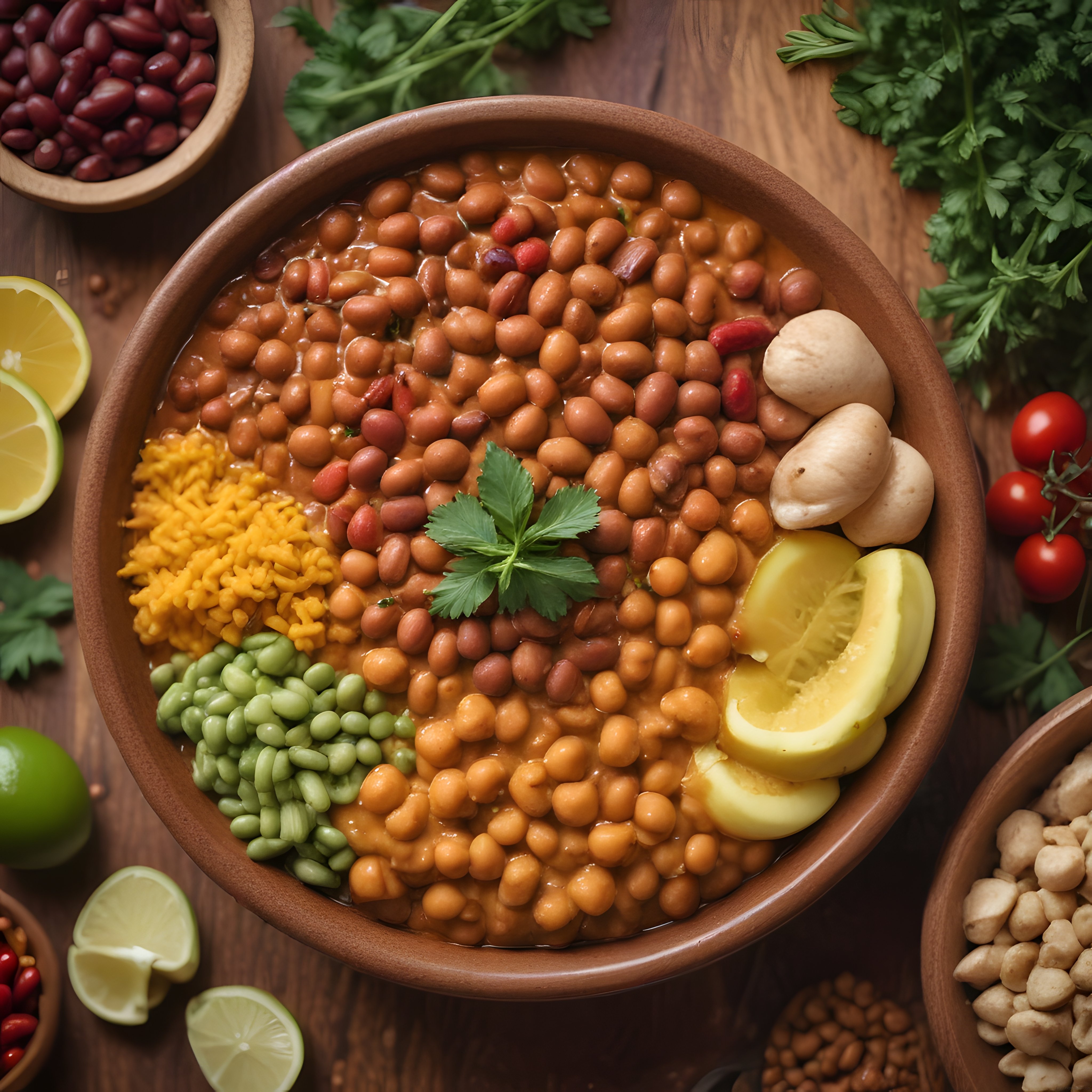 Ahşap Kapta Nohutlu ve Fasulyeli Protein Dolu Sağlıklı Vegan Kase