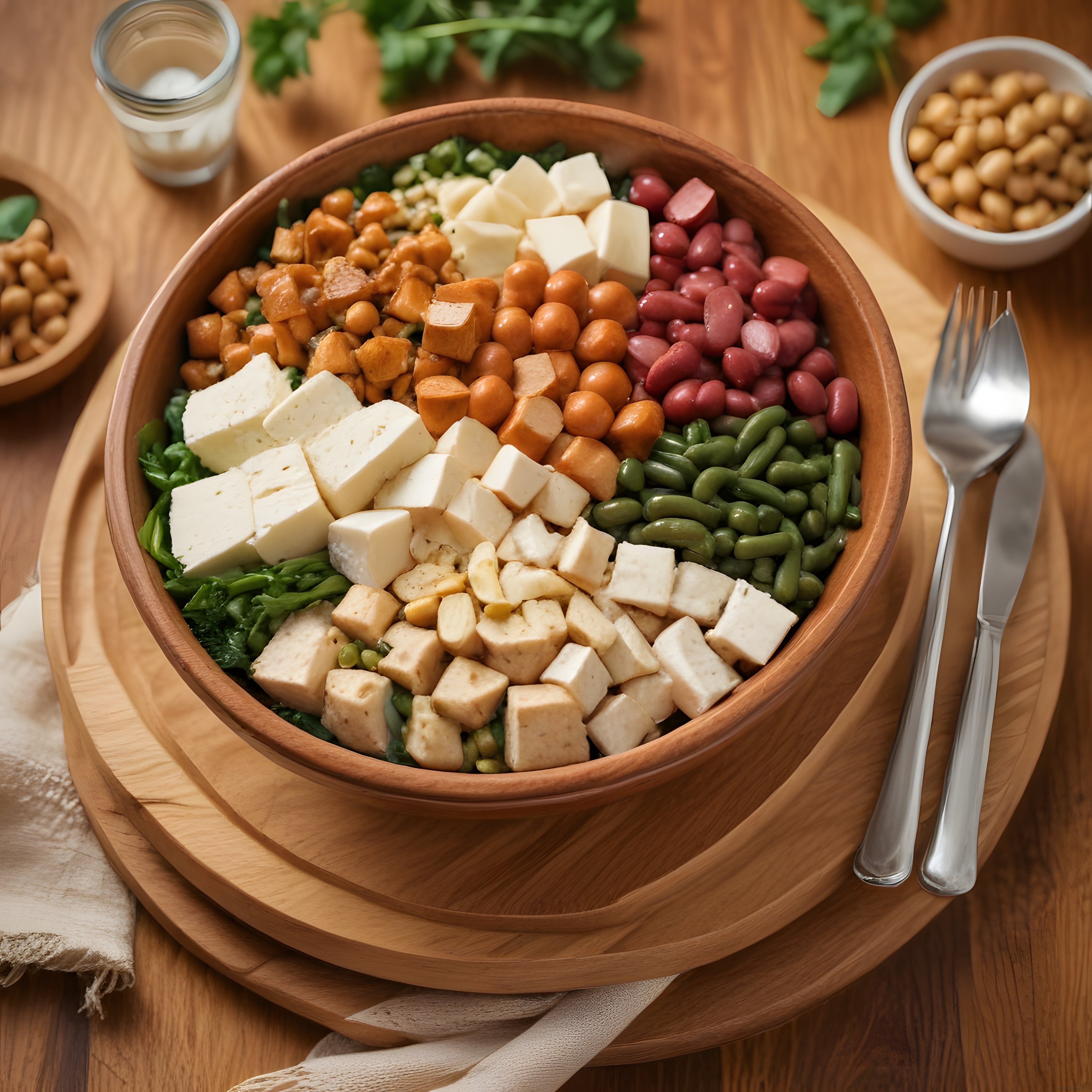Ahşap Kapta Renkli Fasulyeli Nohutlu Peynirli Sağlıklı Buddha Bowl Tarifi