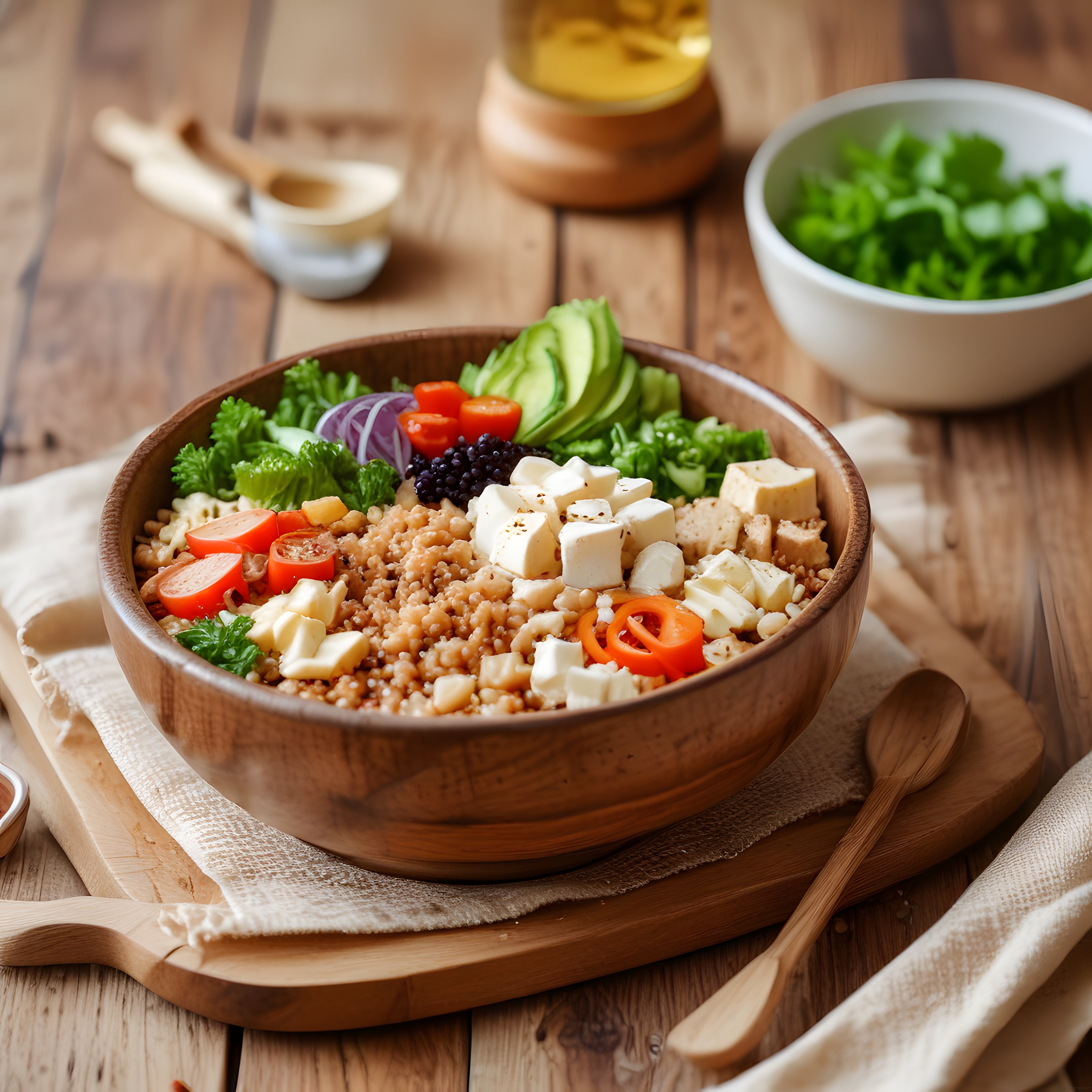 Ahşap Kapta Renkli Kinoa Bowl: Sağlıklı ve Besleyici Salata Tarifi