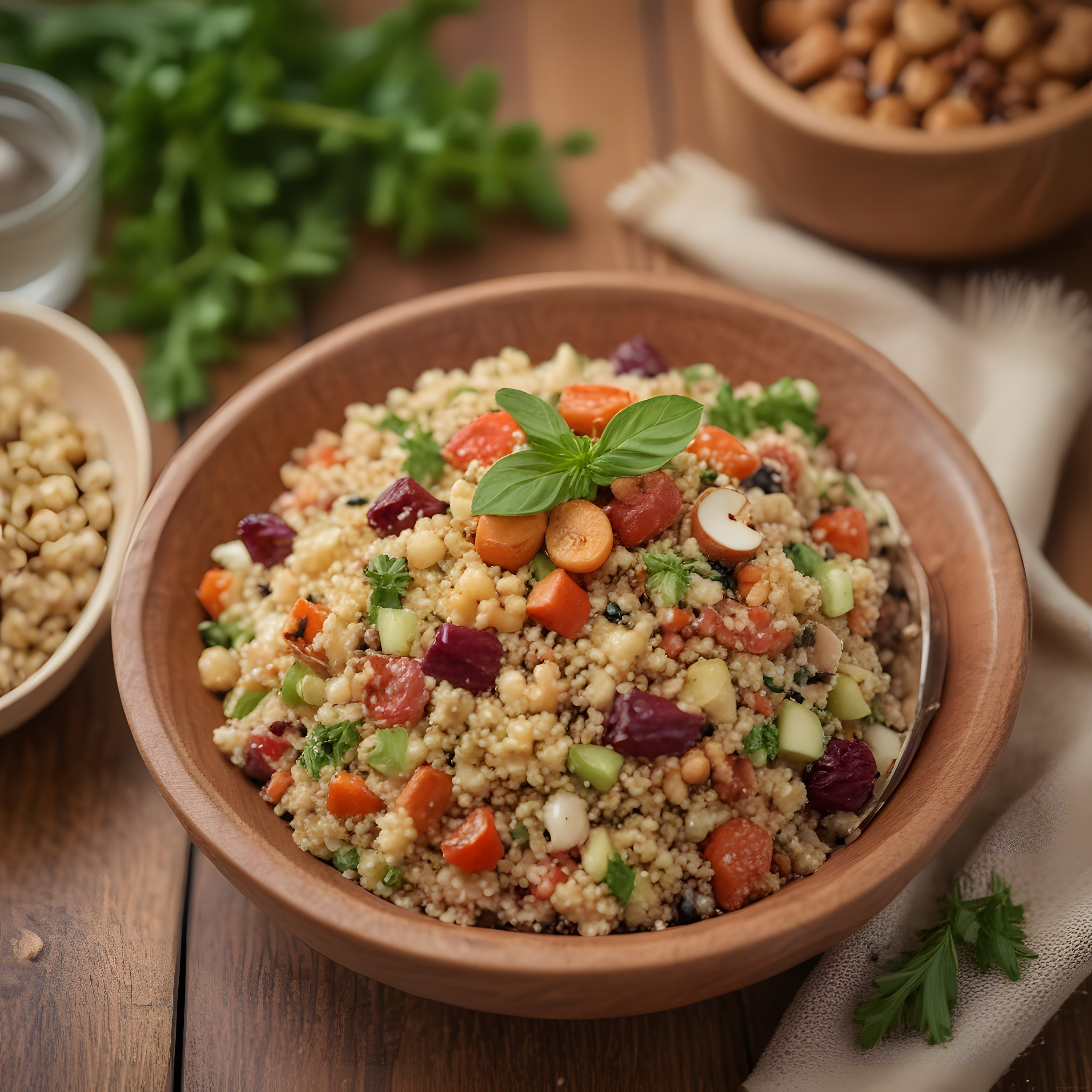 Ahşap Kapta Renkli Kuskus Salatası: Sağlıklı ve Lezzetli Tarif