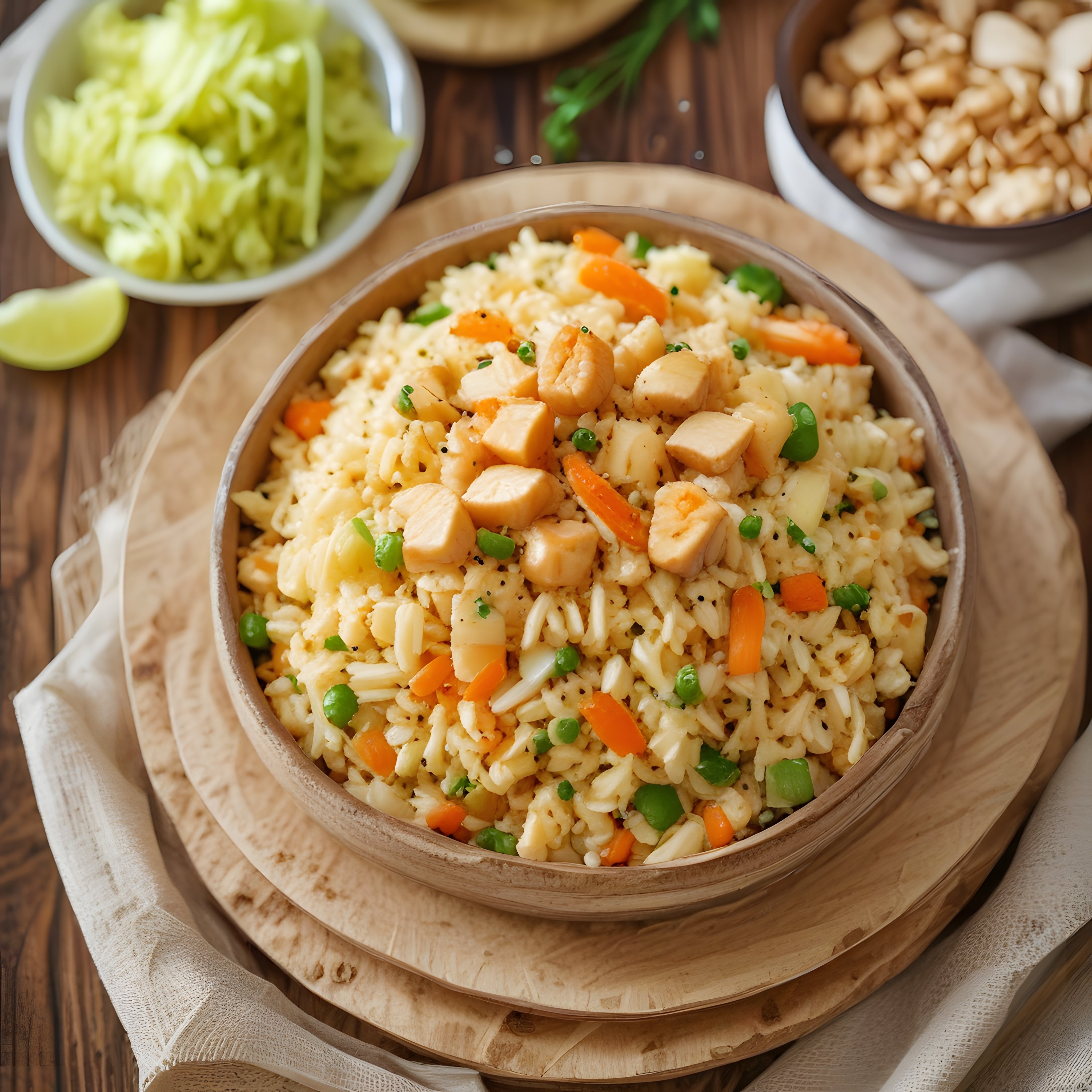 Ahşap Kapta Renkli Tavuklu Pilav Tarifi: Besleyici ve Pratik Akşam Yemeği