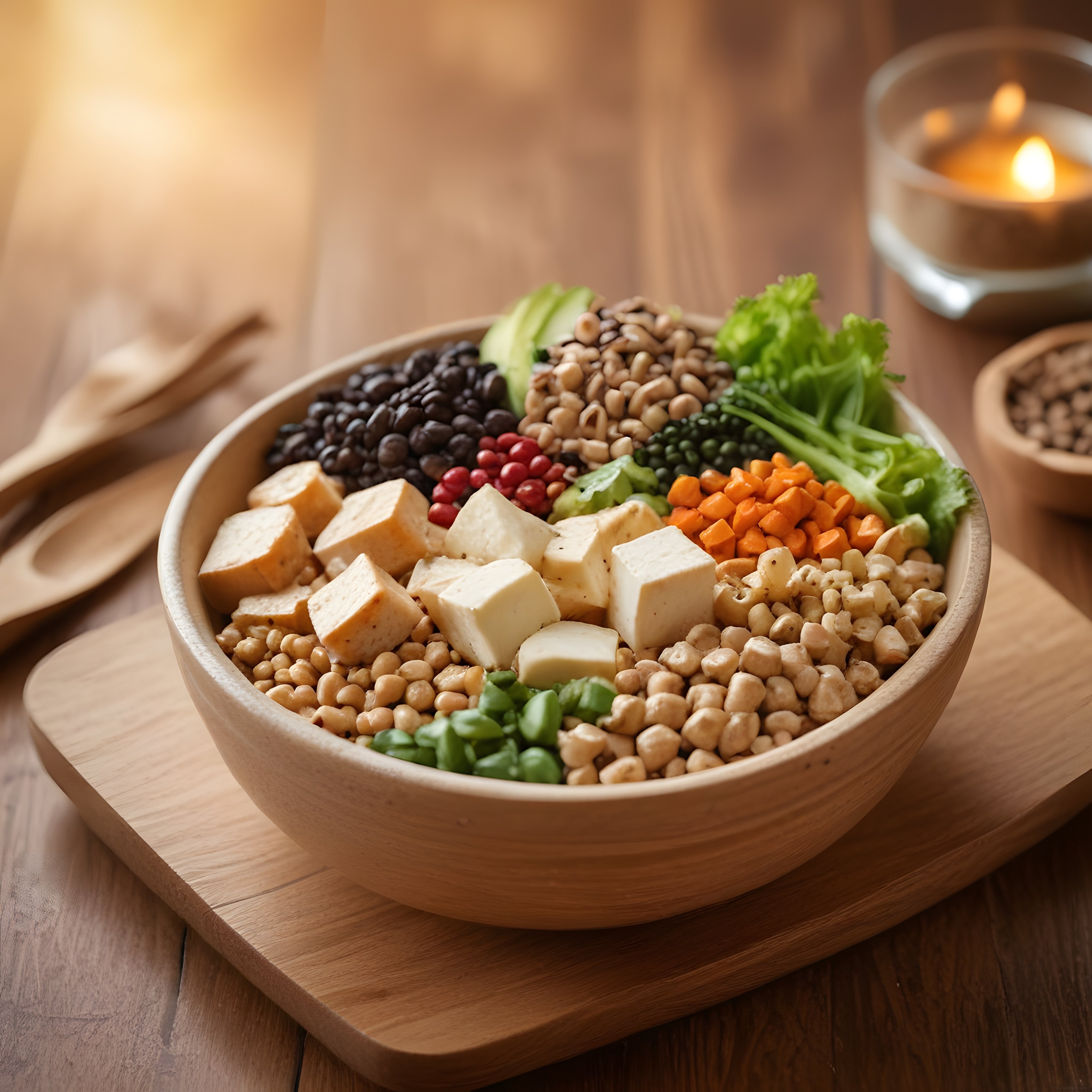 Ahşap Kapta Renkli Vegan Buddha Bowl: Sağlıklı ve Besleyici Bitkisel Öğün