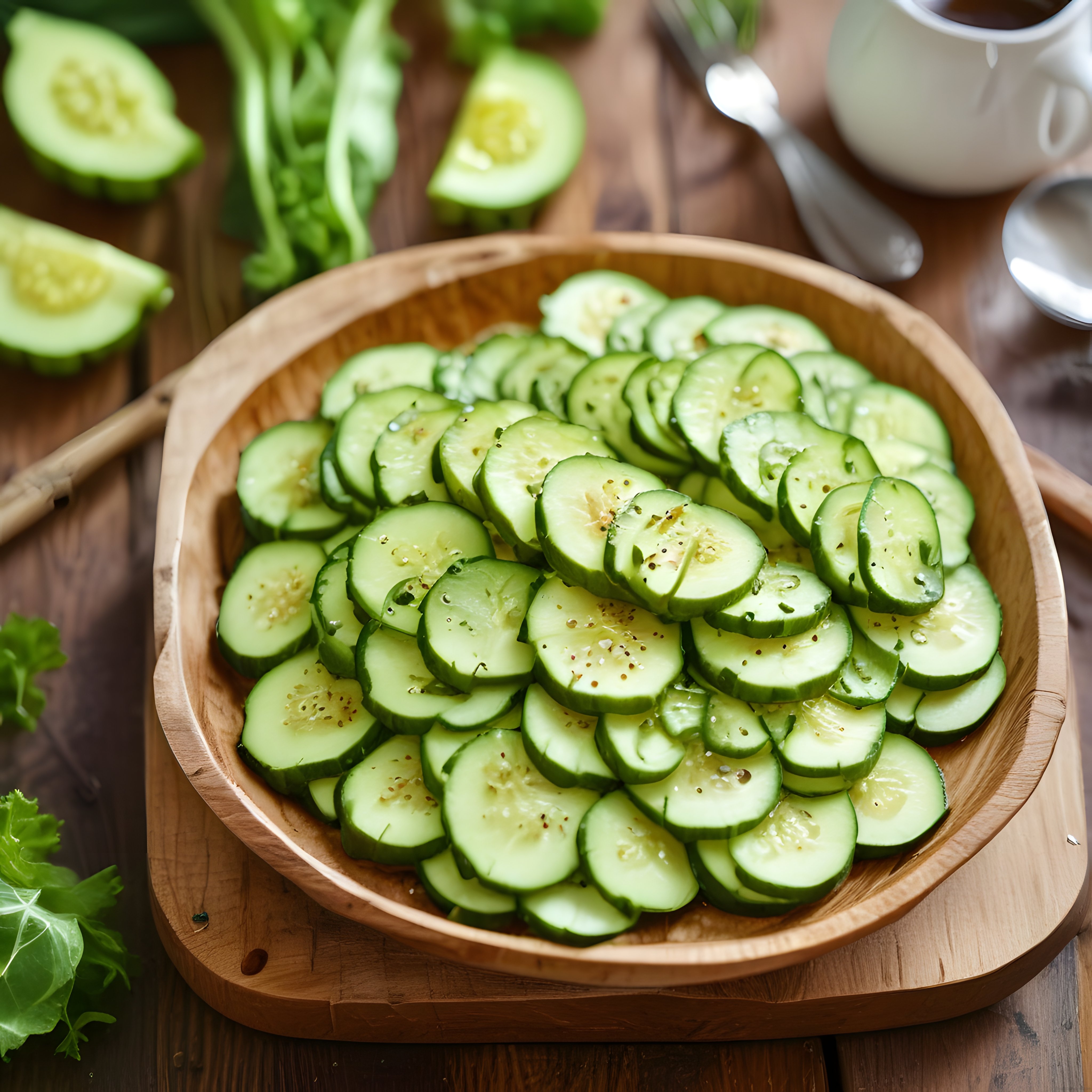 Ahşap Kapta Taze Salatalık Dilimleri ile Pratik ve Sağlıklı Salata Tarifi