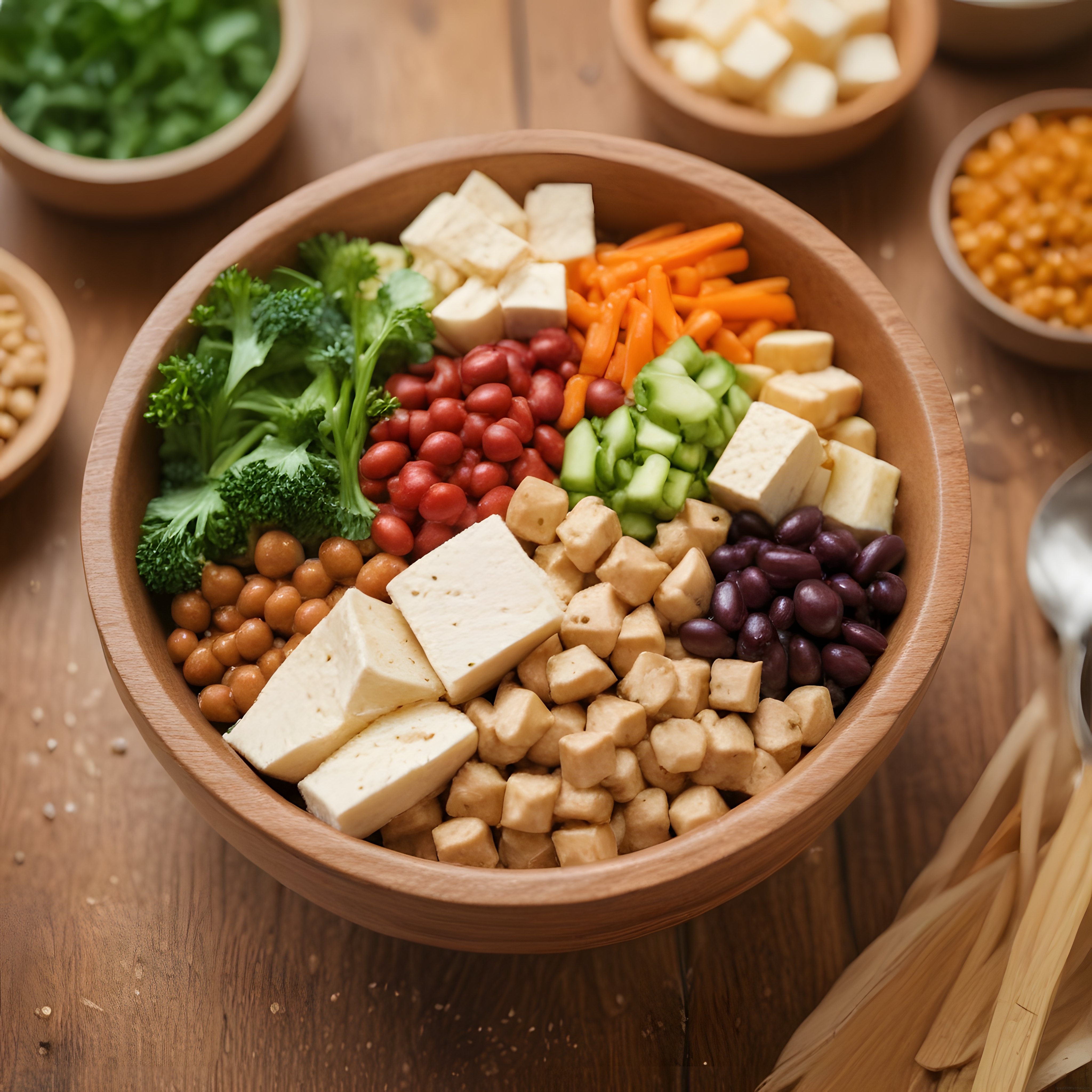 Ahşap Kapta Tofulu Renkli Vegan Bowl: Sağlıklı Öğün Fikri