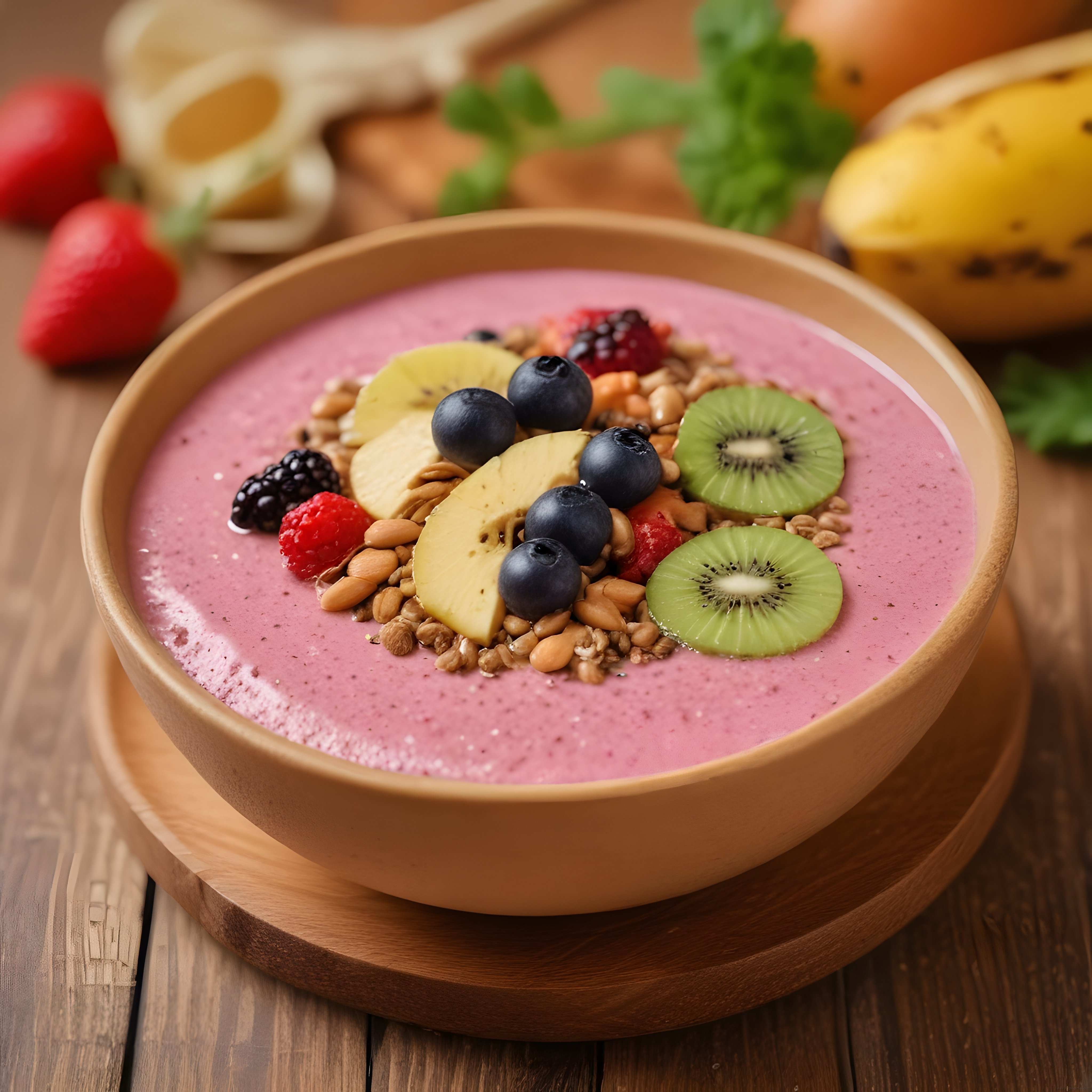 Ahşap Kapta Yaban Mersini ve Kivili Renkli Smoothie Bowl Tarifi