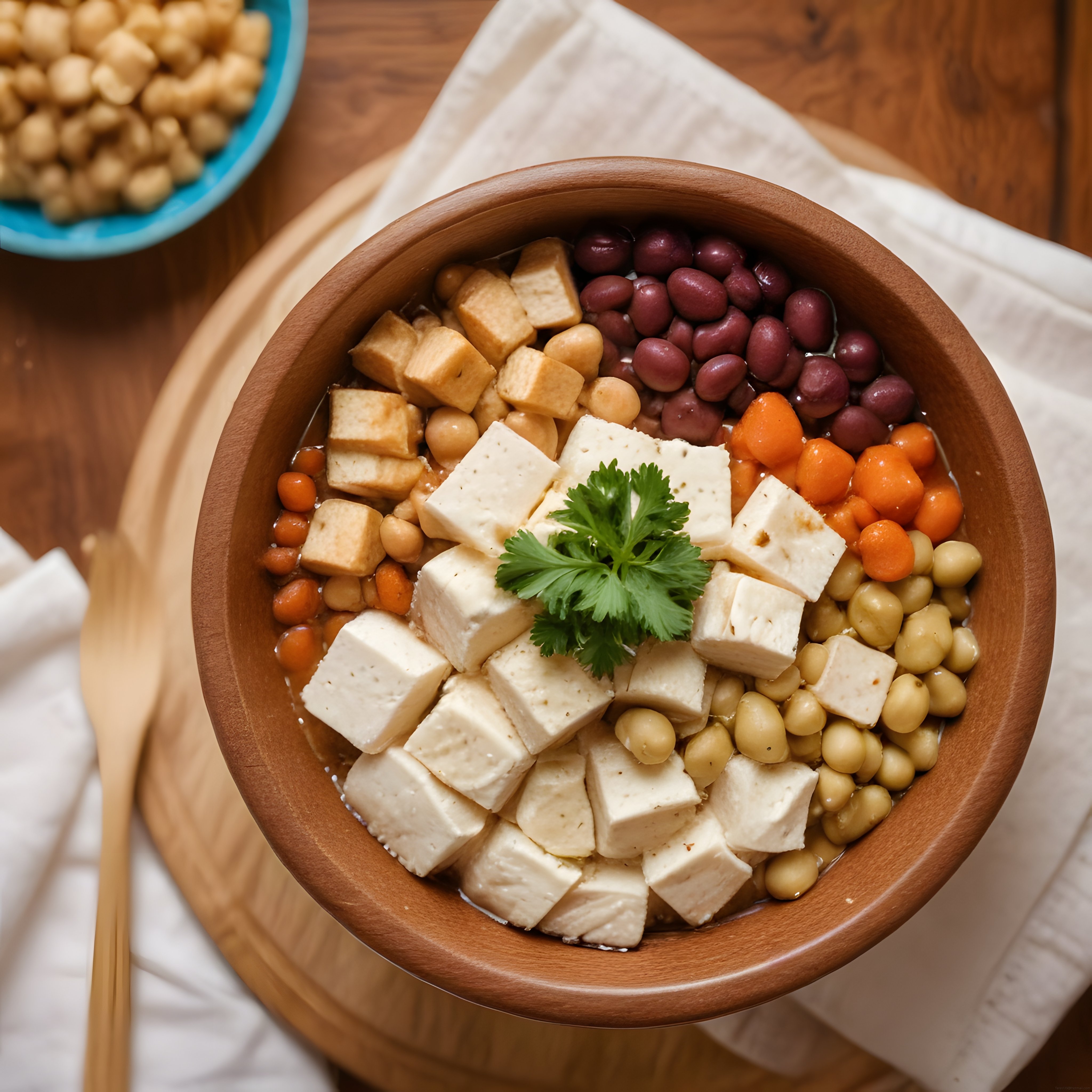 Ahşap Kasada Tofu ve Bakliyatlı Vegan Kase: Sağlıklı ve Besleyici Bir Öğün