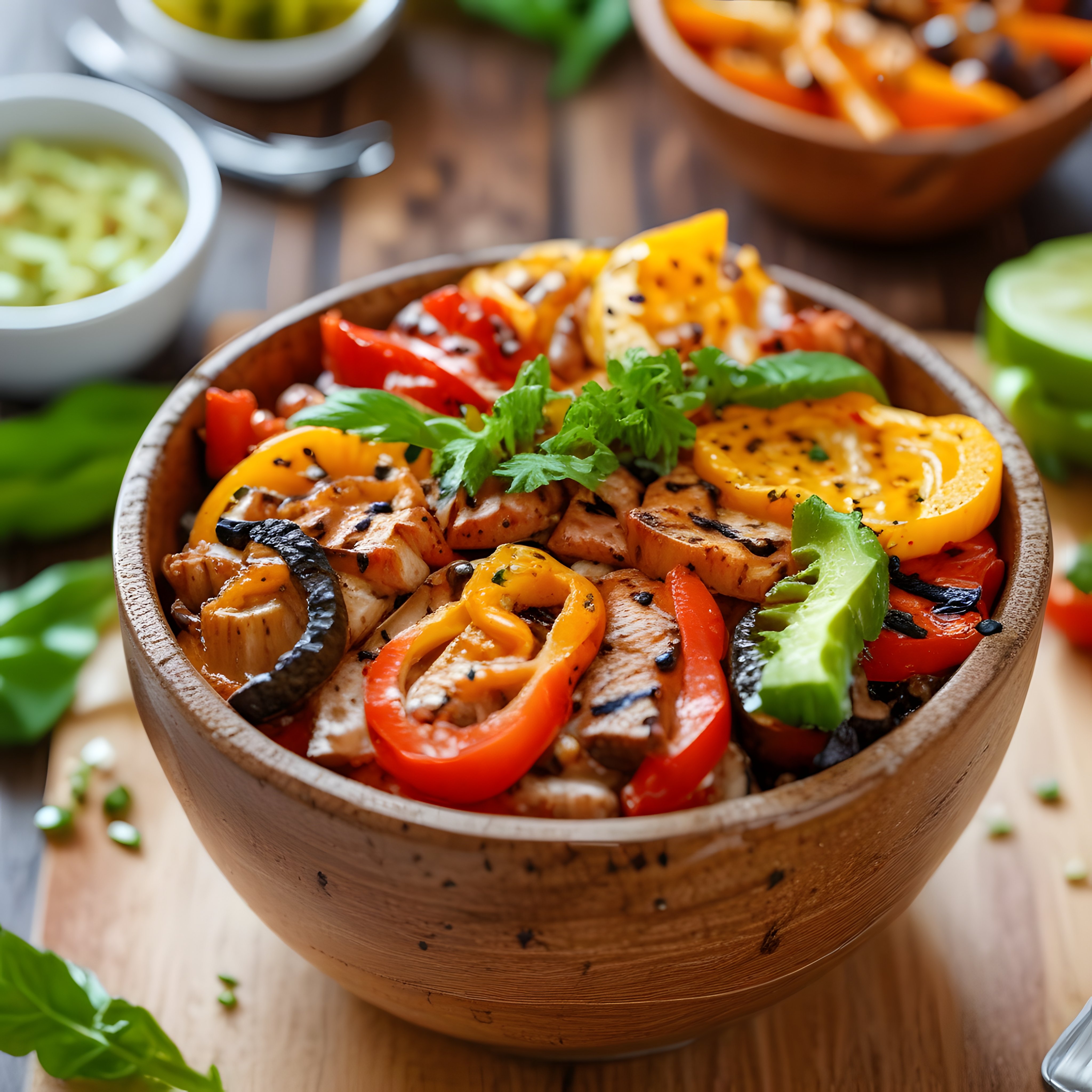 Ahşap Kasedde Izgara Tavuklu ve Renkli Sebzeli Sağlıklı Bowl Tarifi