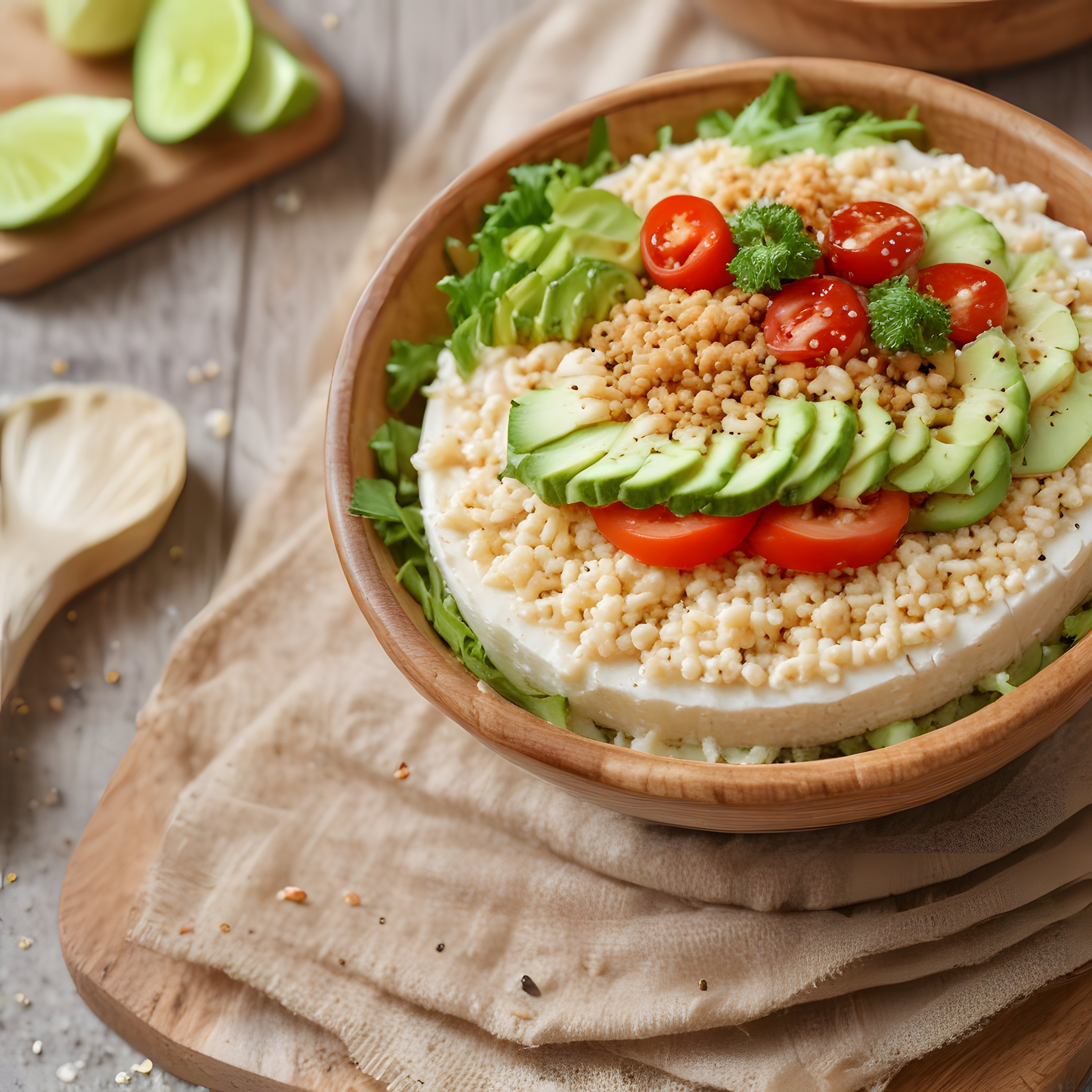 Ahşap Kasede Avokado Domates ve Lor Peynirli Sağlıklı Salata Tarifi