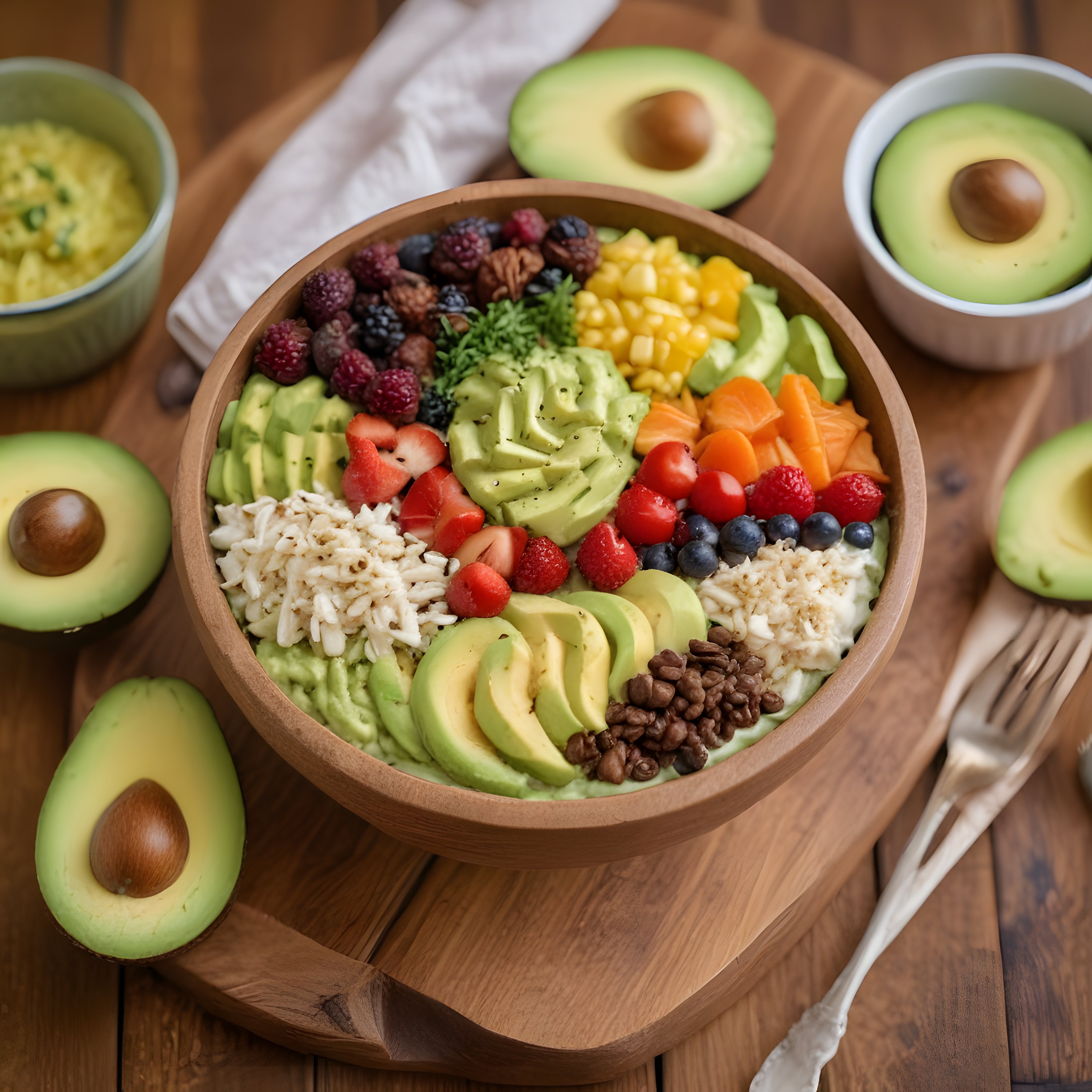 Ahşap Kasede Avokadolu ve Yemişli Renkli Sağlıklı Buddha Bowl Tarifi