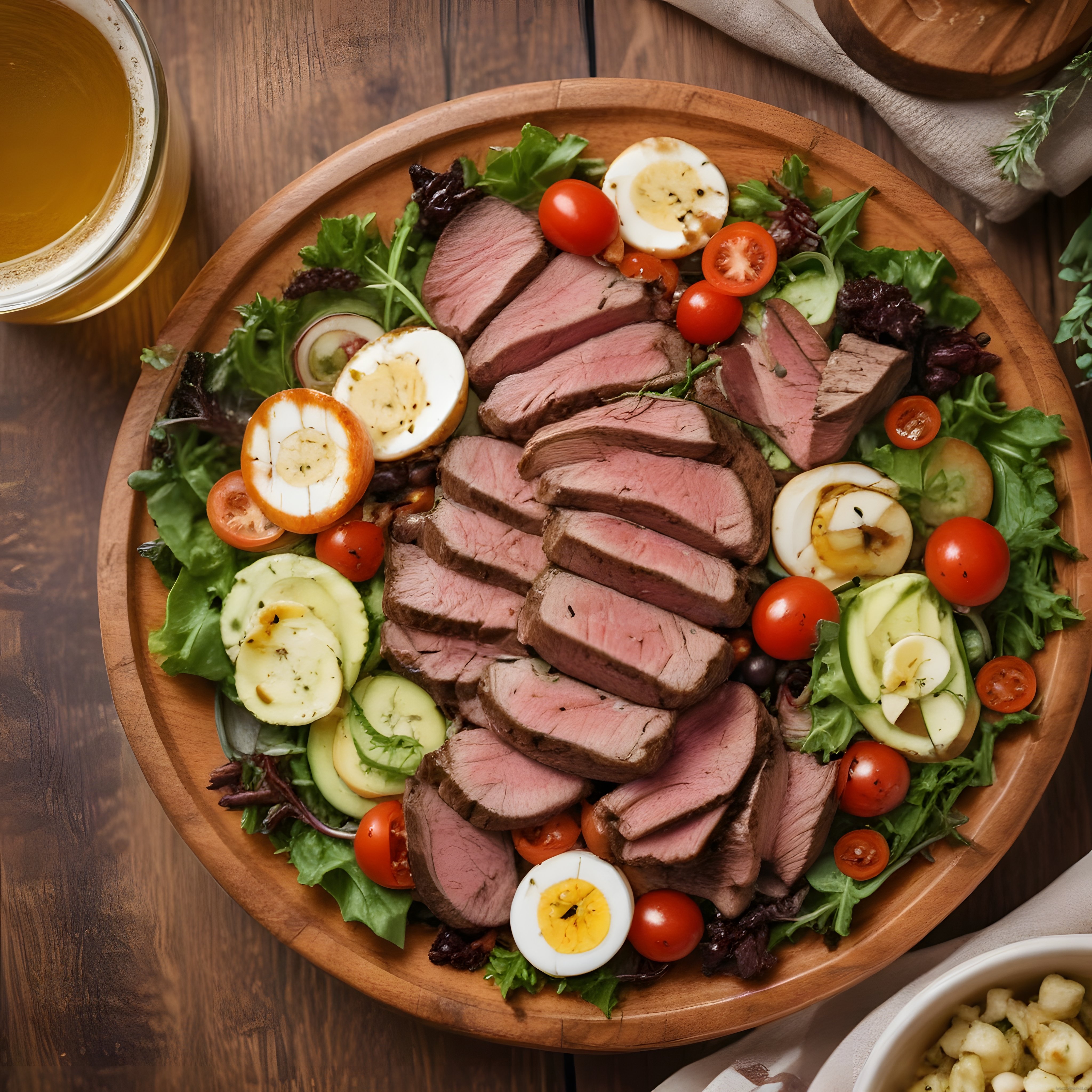 Ahşap Kasede Biftekli Protein Bowl: Sağlıklı ve Doyurucu Etli Salata
