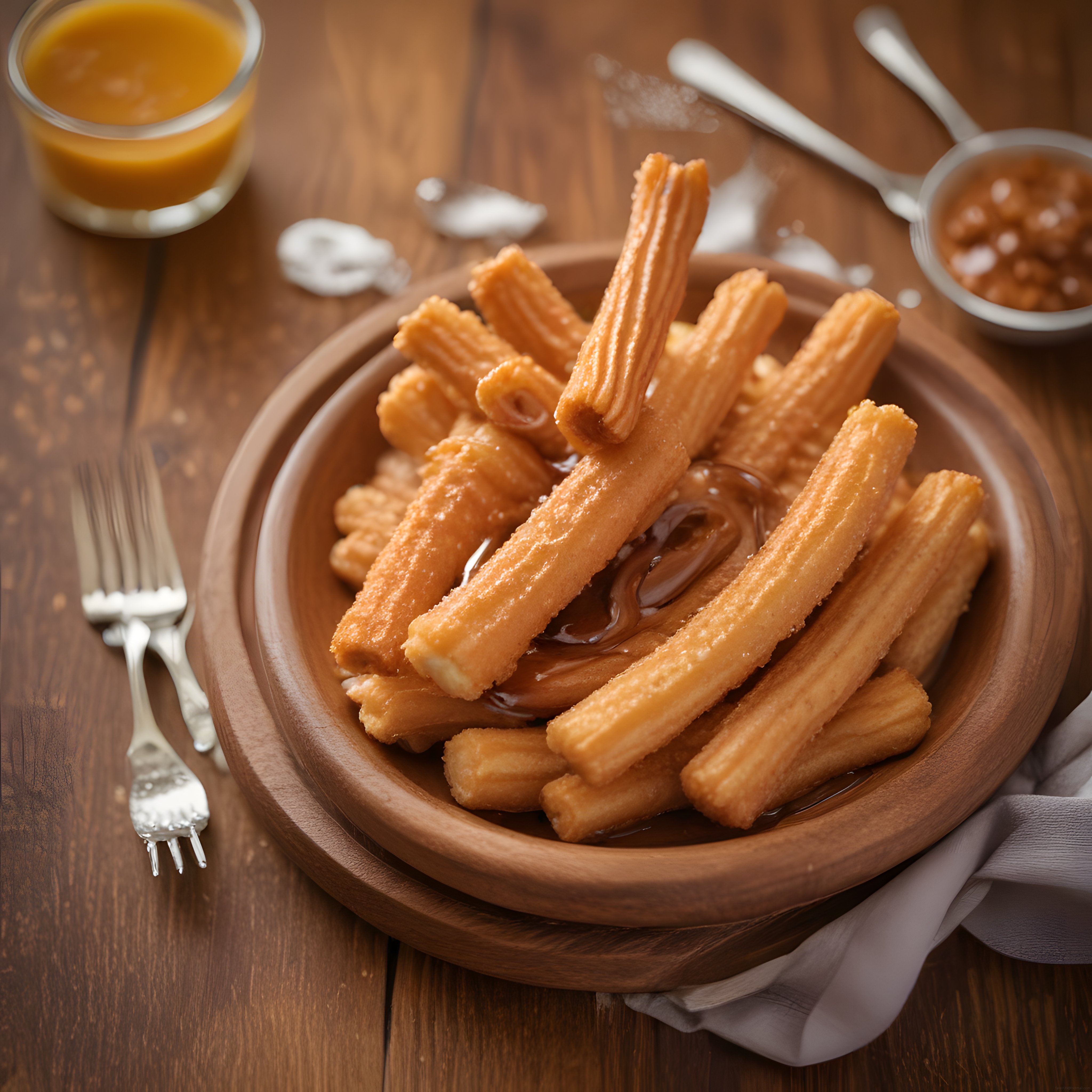 Ahşap Kasede Çıtır Churros ve Karamel Sosların Lezzetli Buluşması