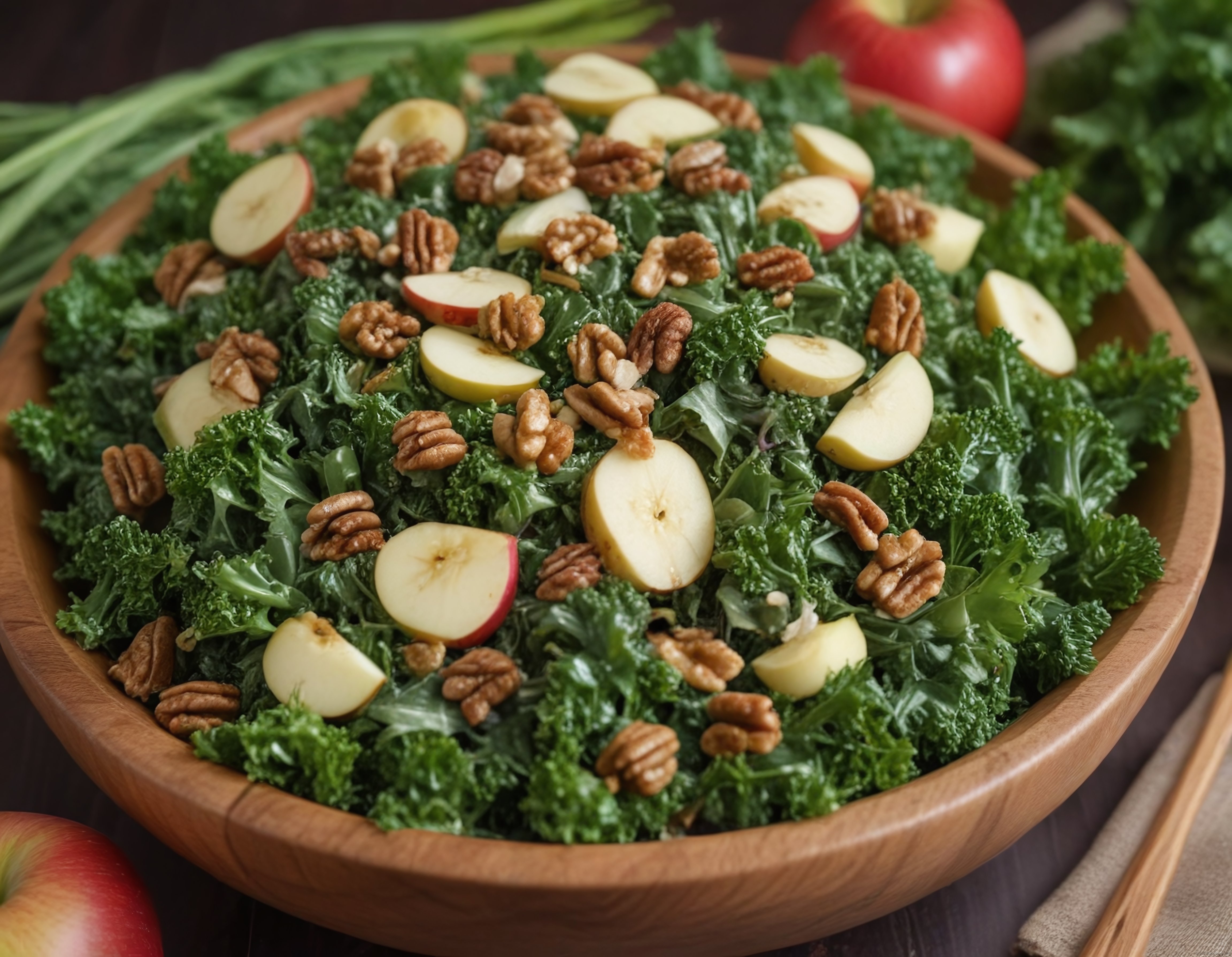 Ahşap Kasede Elmalı Cevizli Kıvırcık Salata: Sağlıklı ve Besleyici Tarif