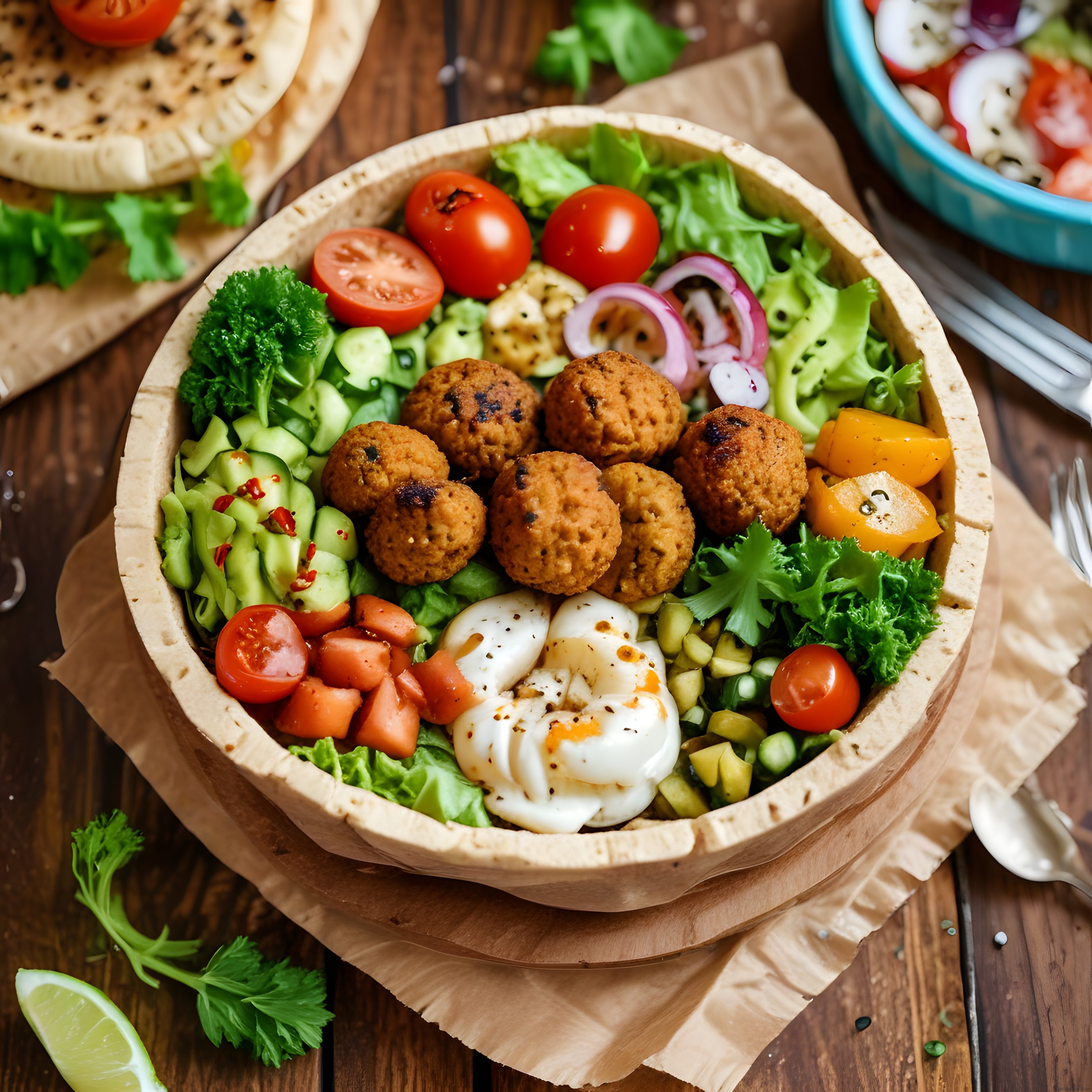 Ahşap Kasede Falafel ve Sebzelerle Hazırlanan Besleyici Ortadoğu Kase Tarifi