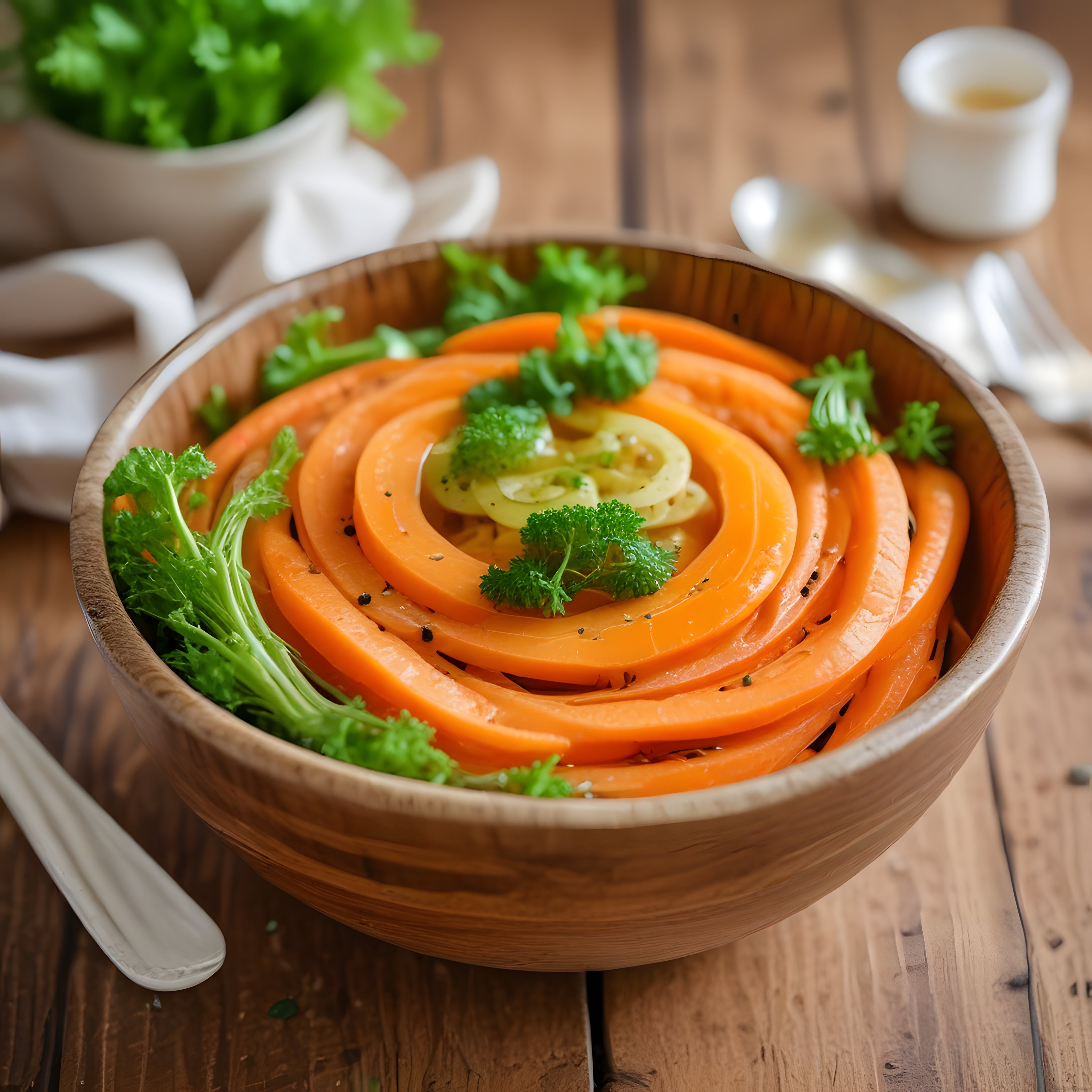 Ahşap Kasede Halka Kesim Havuç Salatası ile Rustik ve Sağlıklı Sunum