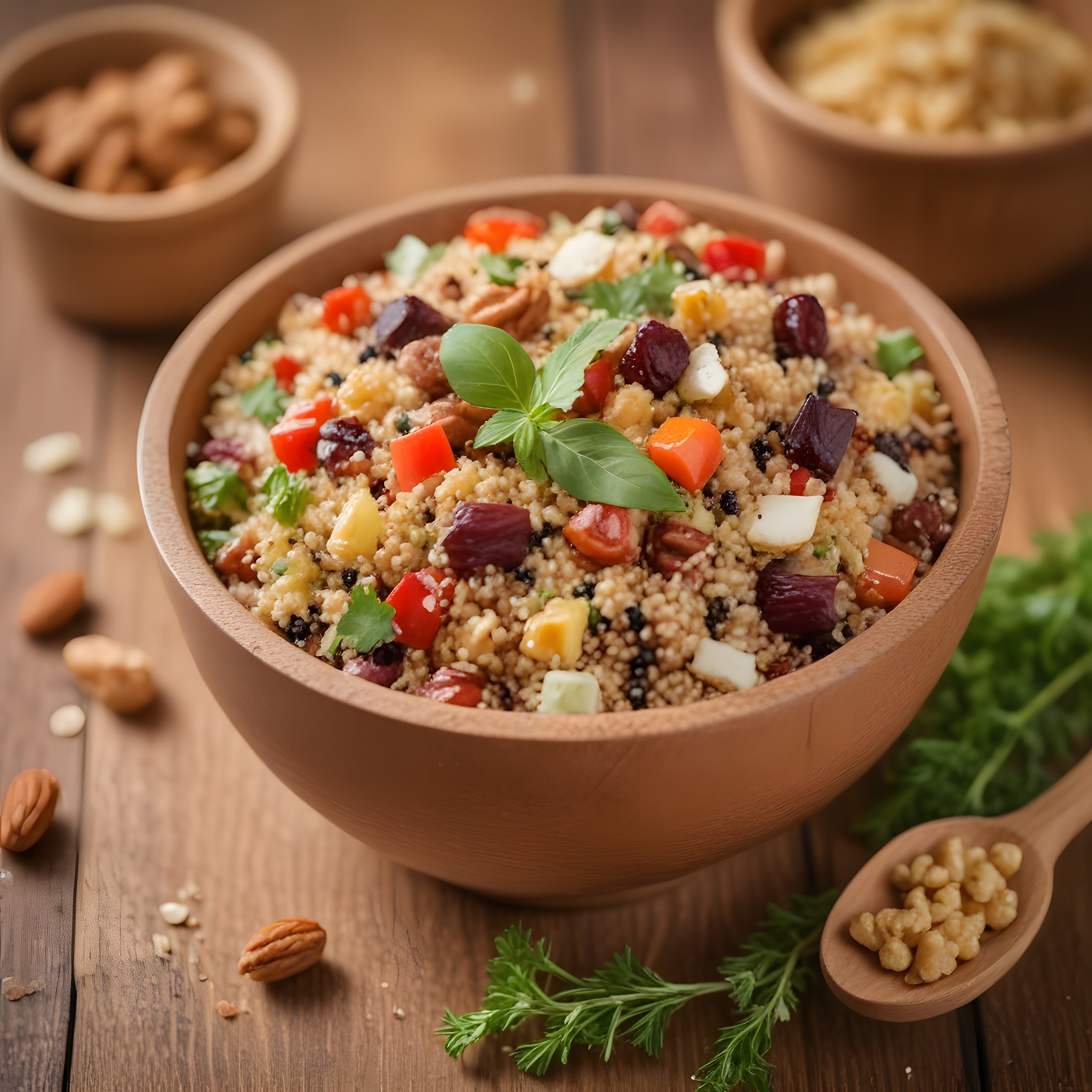 Ahşap Kasede Hazırlanan Renkli Kuskus Salatası ile Besleyici Bir Öğün