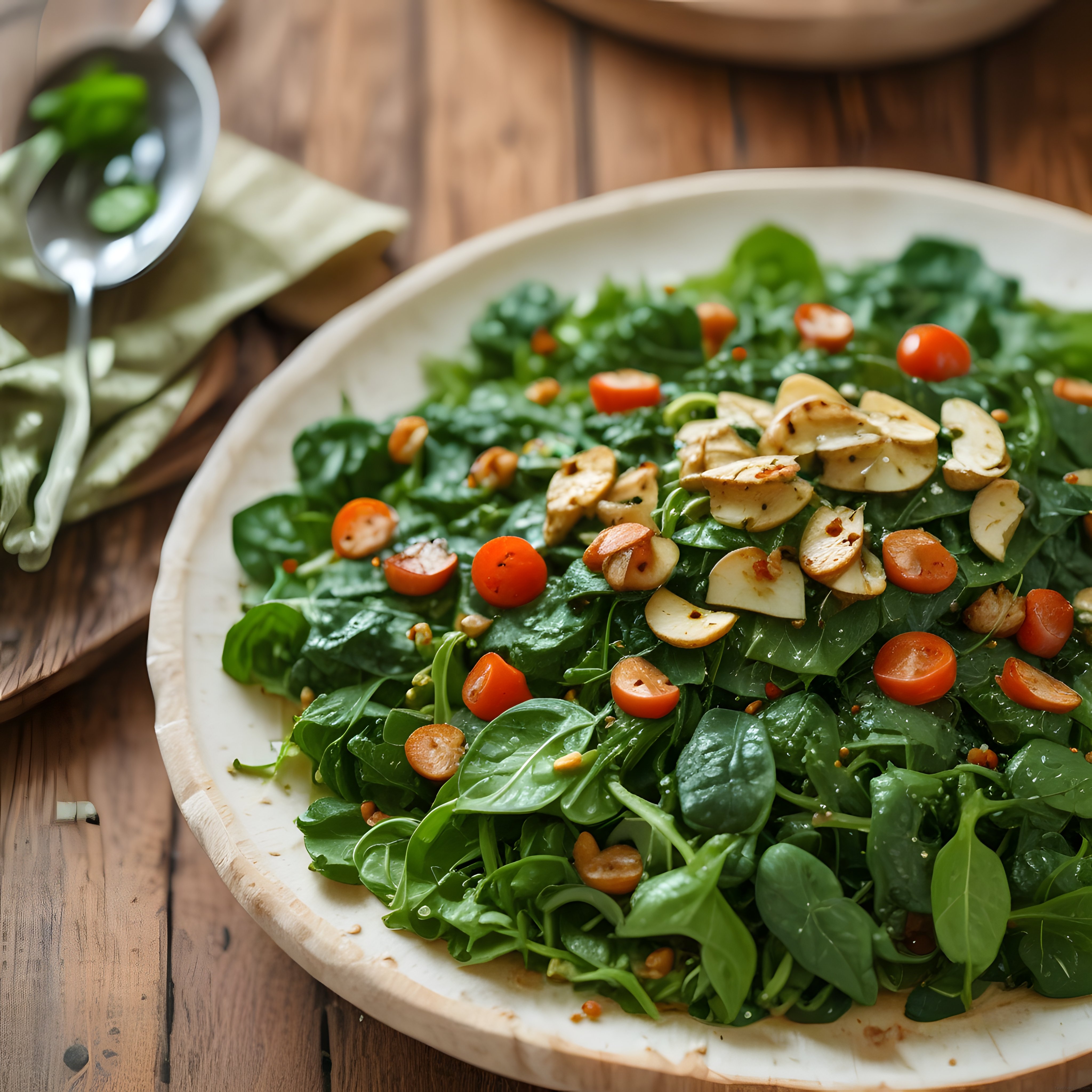 Ahşap Kasede Ispanaklı Mantar Salatası ile Doğal ve Sağlıklı Sunum