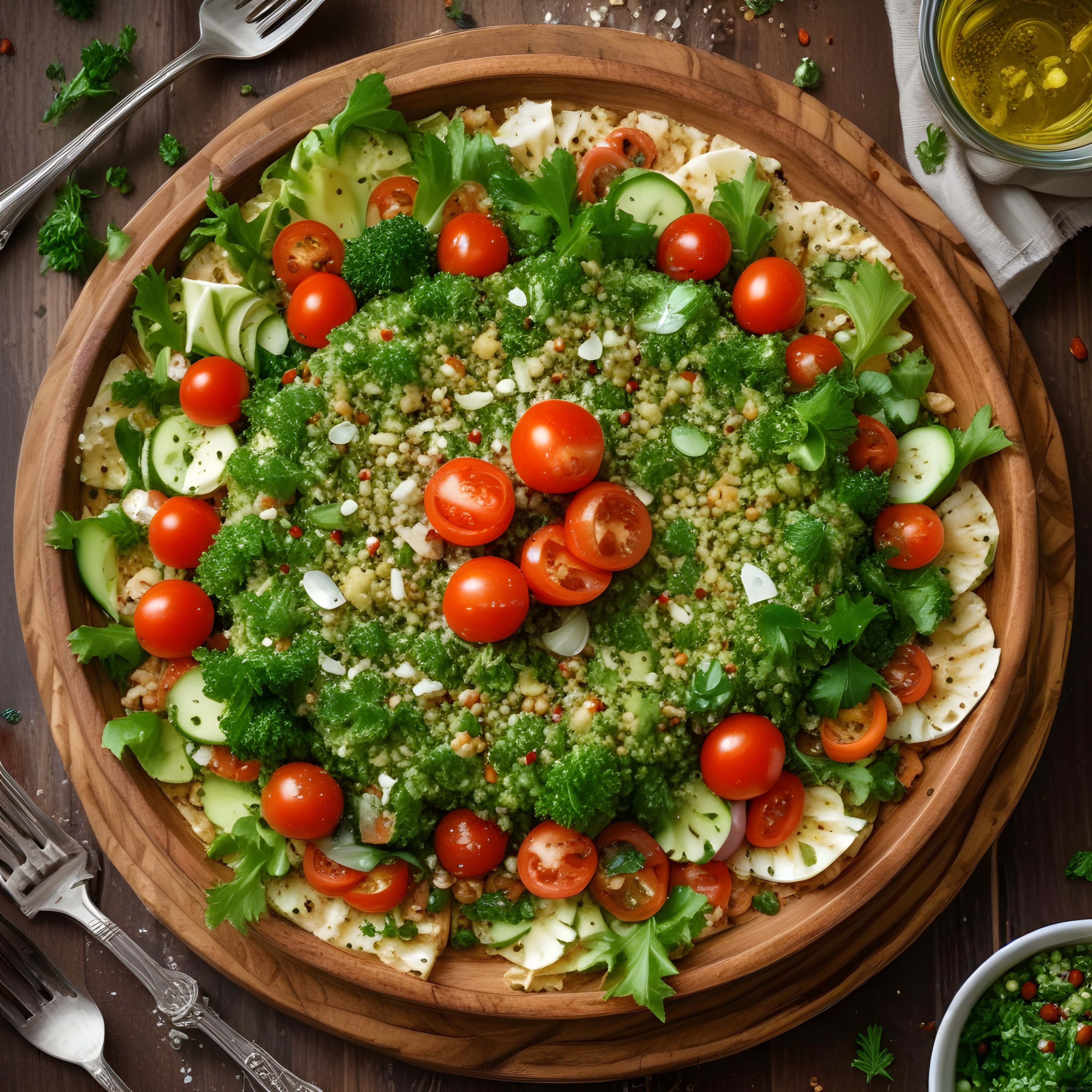 Ahşap Kasede Kinoa ve Hellim Peynirli Akdeniz Salatası Sunumu