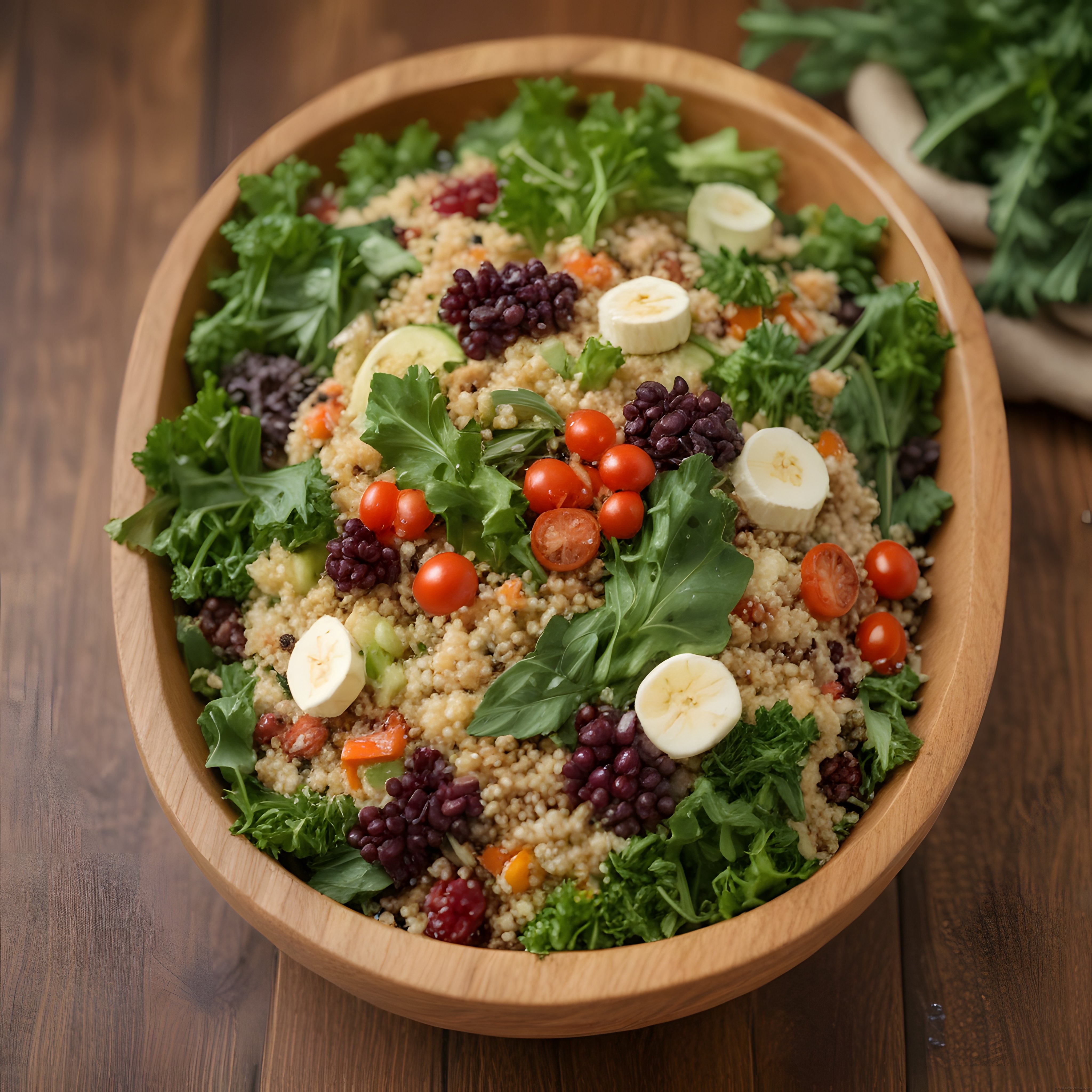 Ahşap Kasede Kinoa ve Yeşillikli Sağlıklı Protein Kasesi