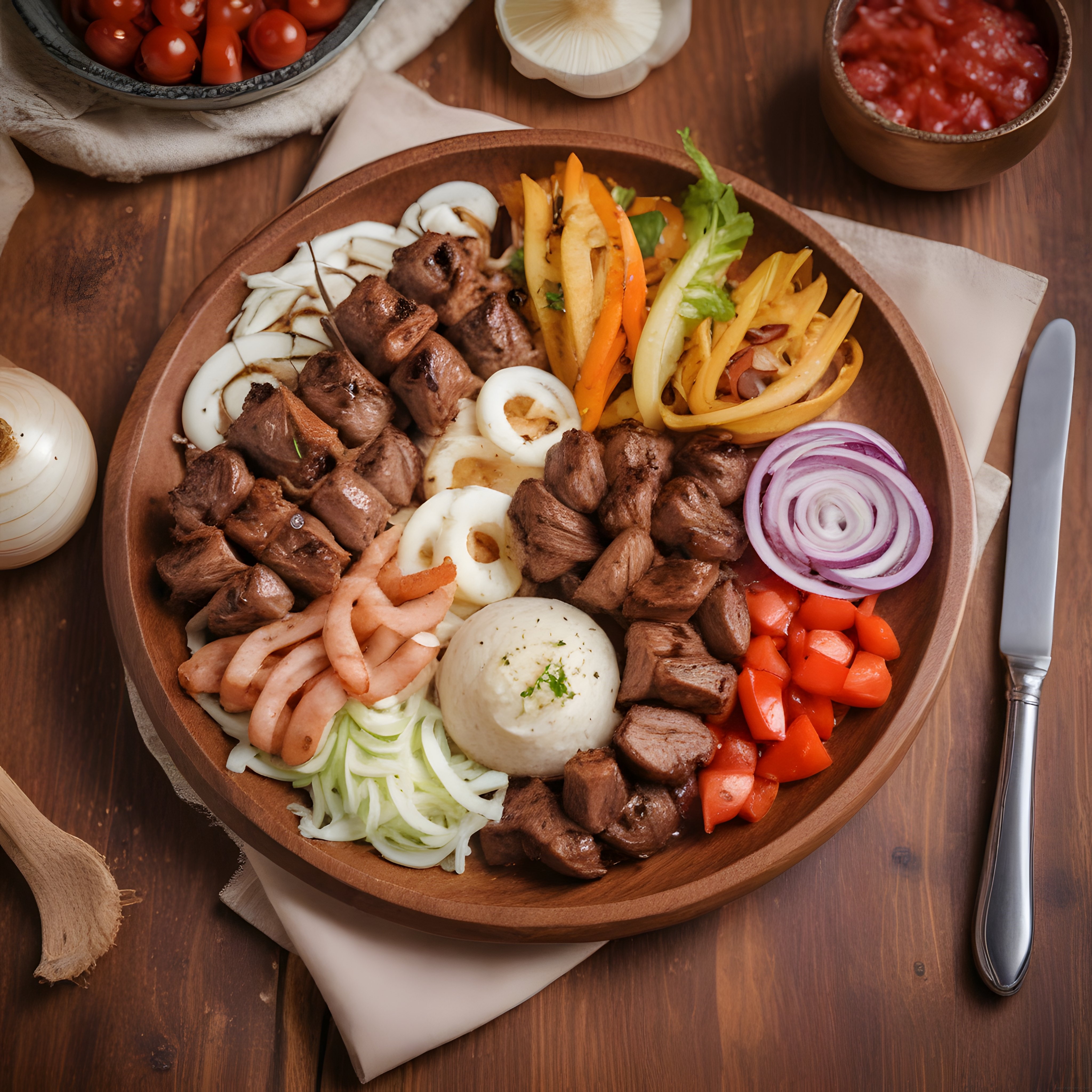 Ahşap kasede kuşbaşı etli renkli sebze ve yumurtalı protein kasası tarifi