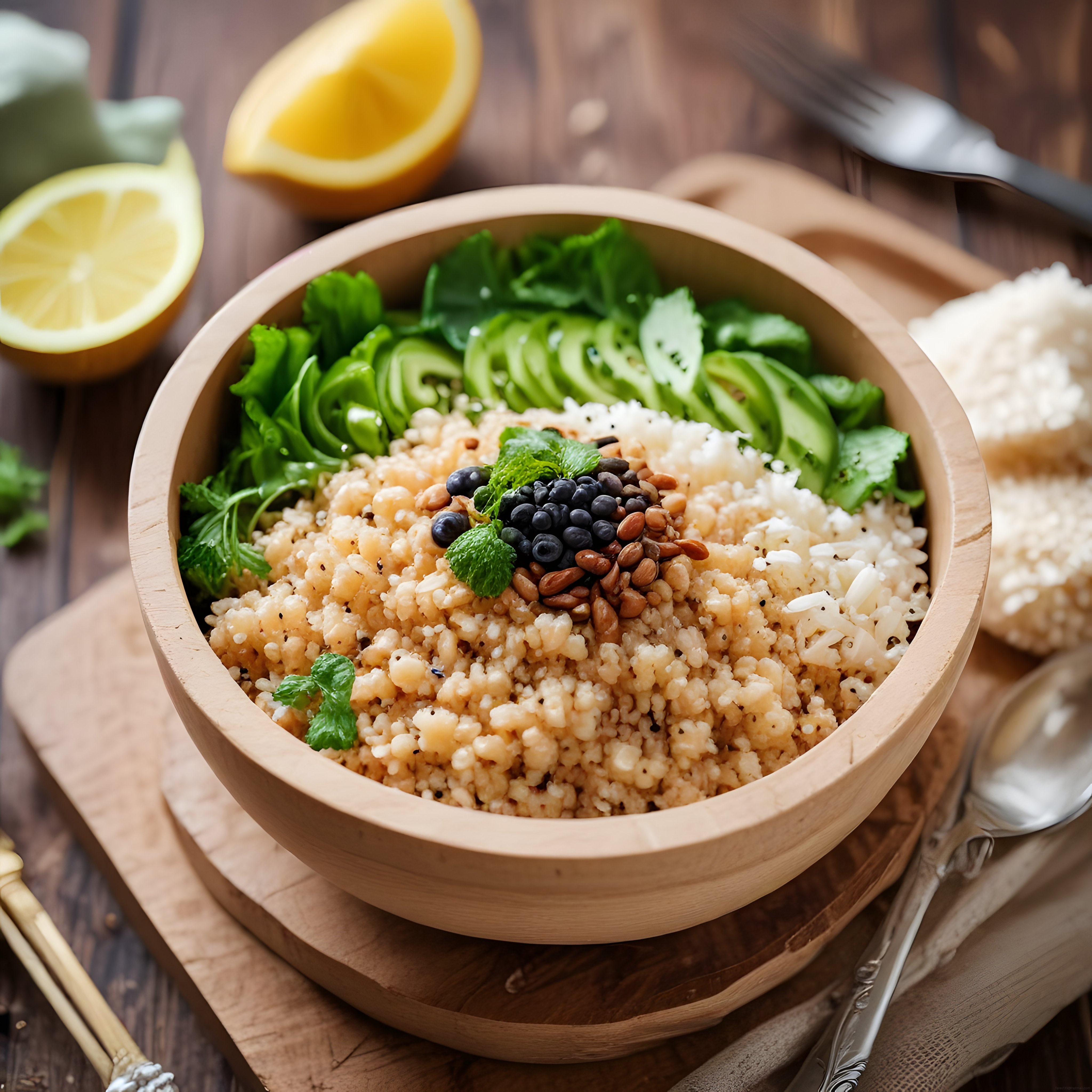 Ahşap Kâsede Kuskus Salatası: Avokado ve Yaban Mersiniyle Sağlıklı Öğün