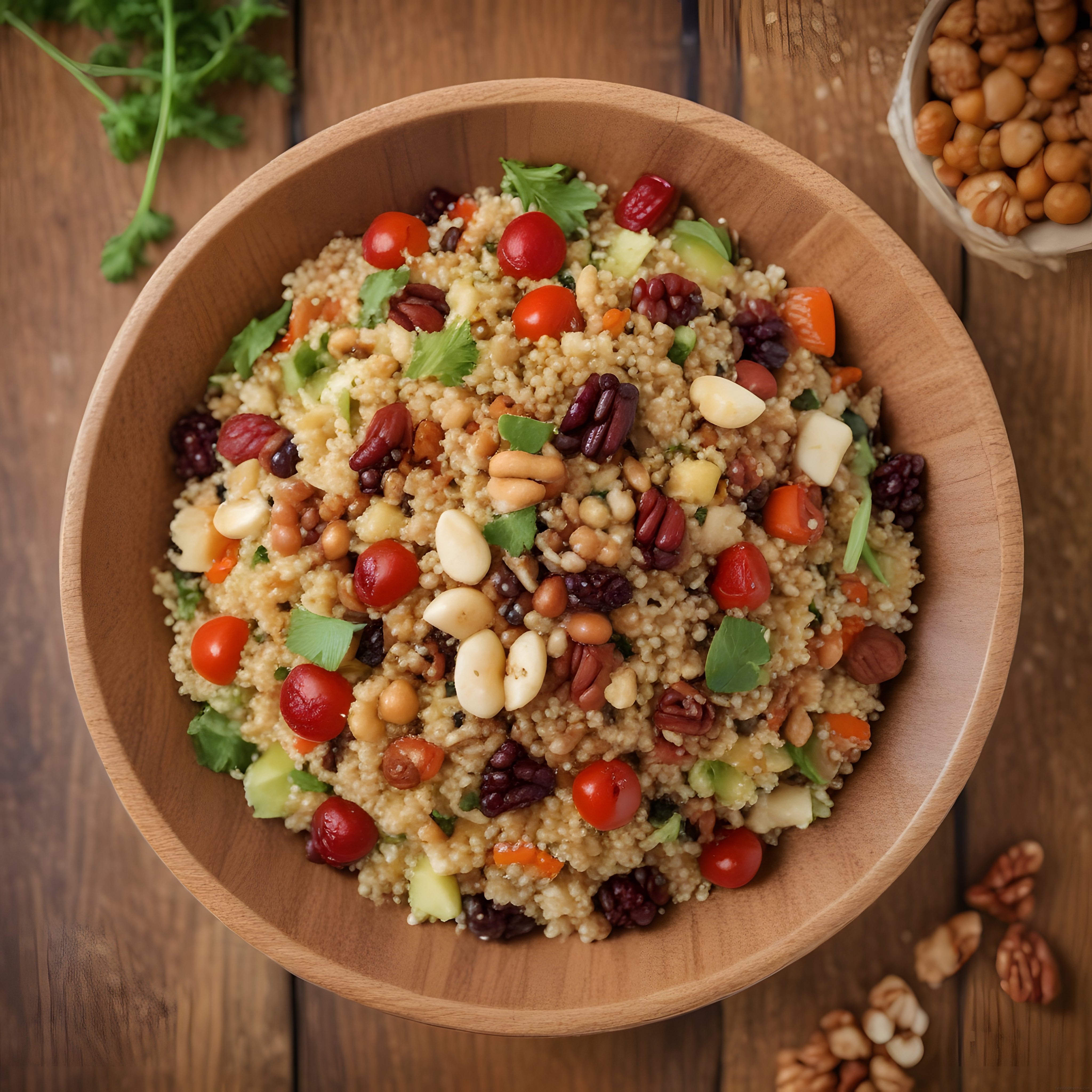 Ahşap Kasede Kuskus Salatası: Sebze, Kuru Meyve ve Kuruyemişli Sağlıklı Tarif