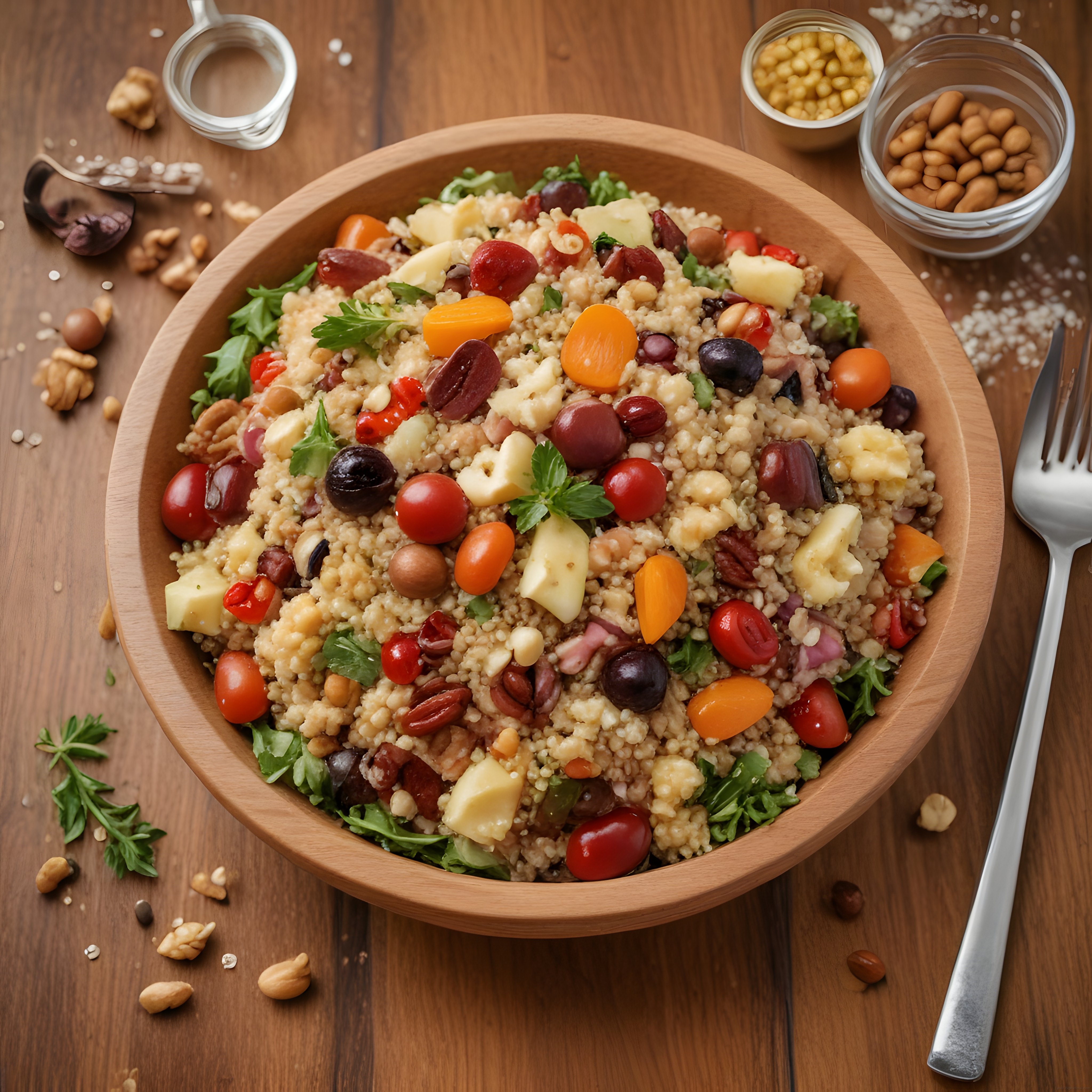 Ahşap Kasede Kuskus Salatası: Sebzeler ve Kuruyemişlerle Besleyici Tarif