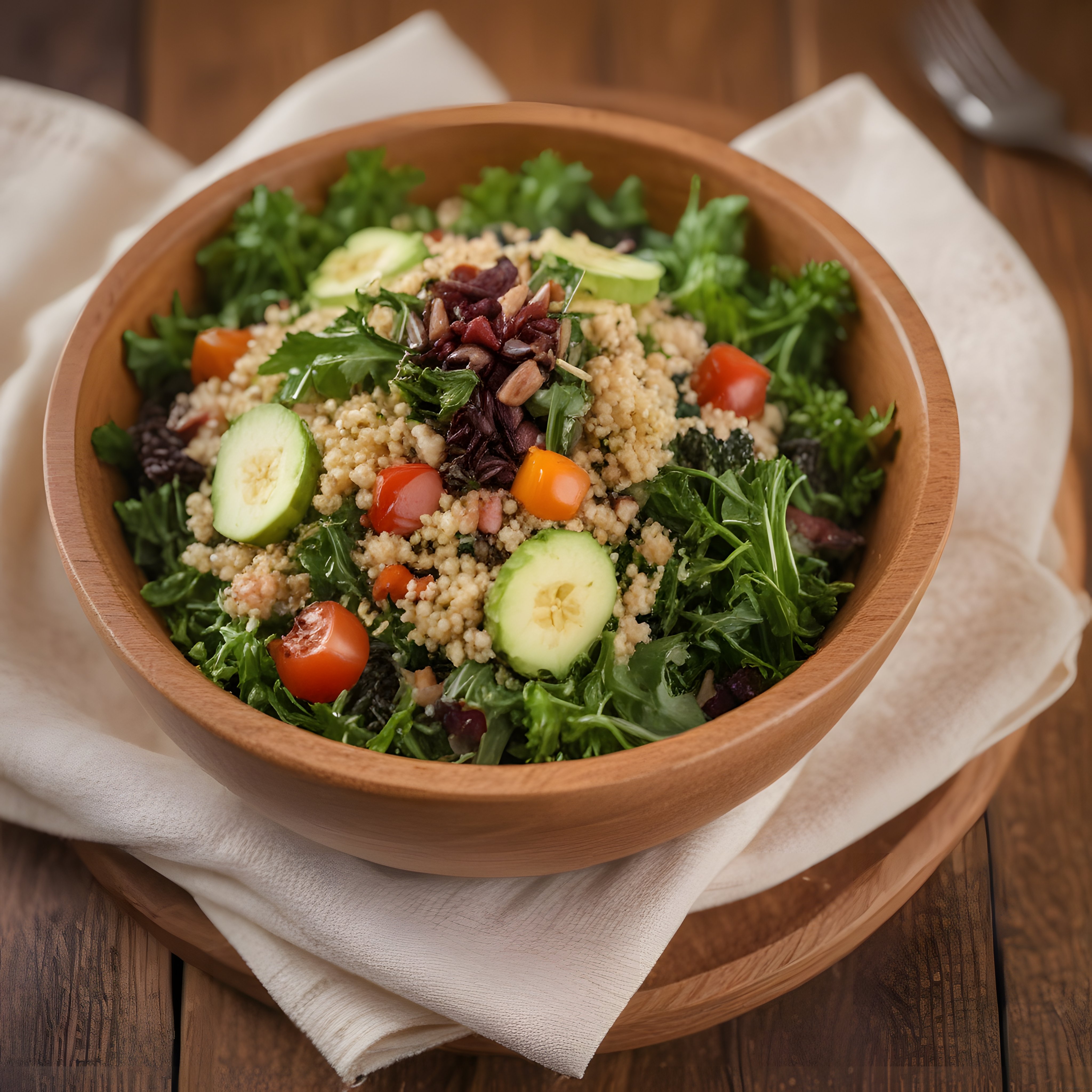 ahşap kasede kuskuslu salata ile sağlıklı ve renkli beslenme