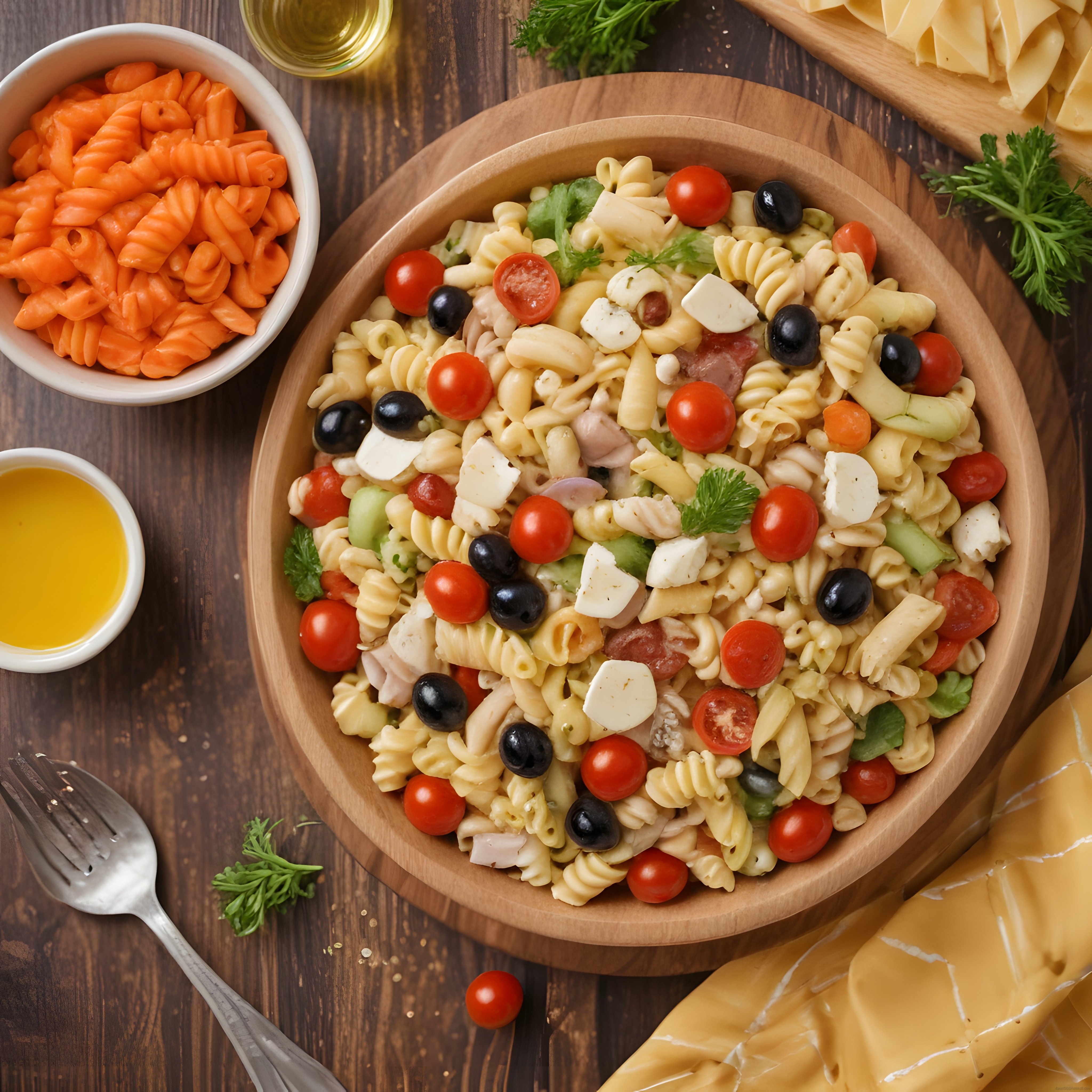 Ahşap Kasede Lezzetli Pratik ve Renkli İtalyan Usulü Makarna Salatası Tarifi