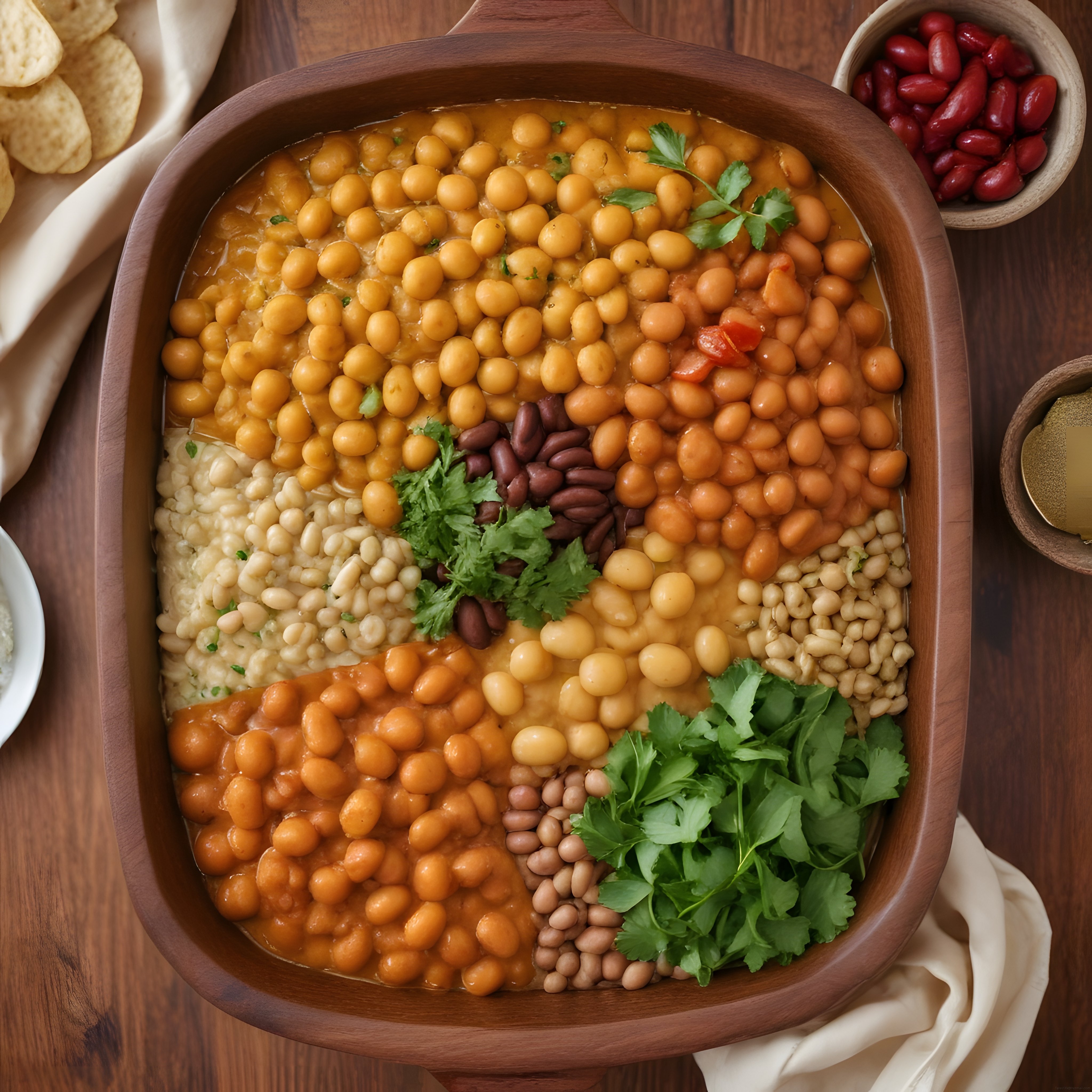 Ahşap Kasede Nohut Mercimek ve Fasulye ile Göz Alıcı Sağlıklı Bakliyat Sunumu