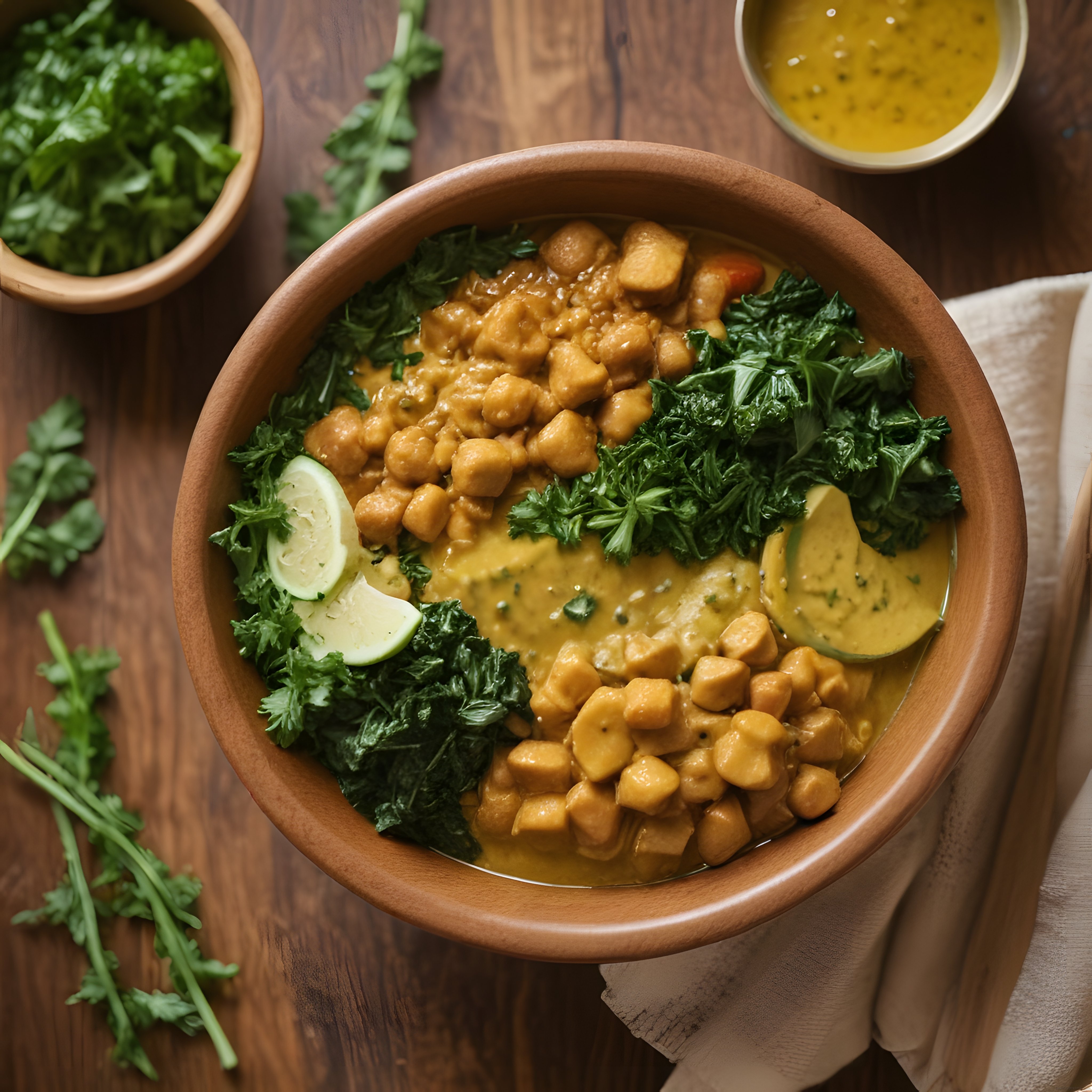 Ahşap Kasede Nohutlu Avokadolu ve Yeşillikli Sağlıklı Vegan Buddha Bowl