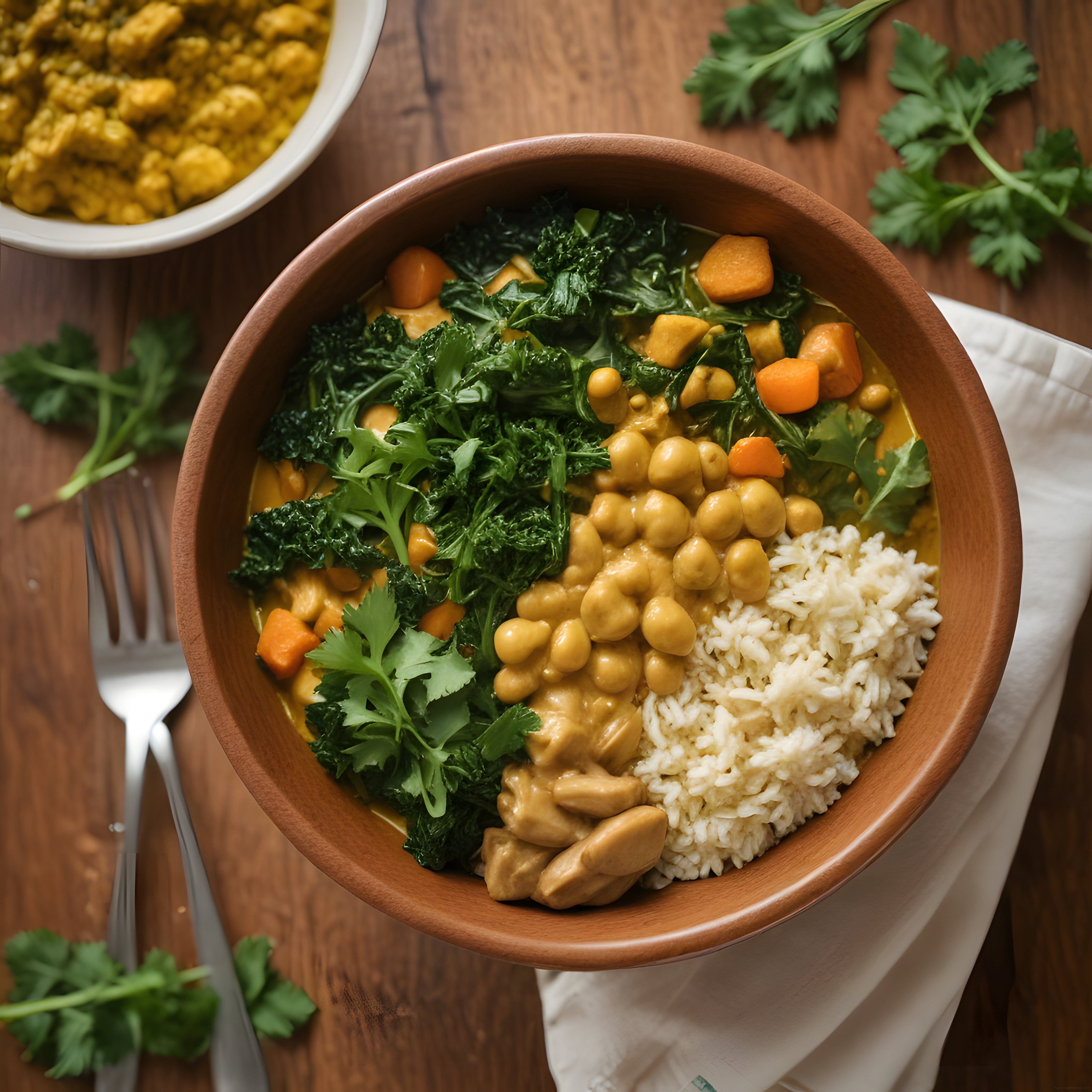 Ahşap Kasede Nohutlu Pirinçli Ispanaklı Sağlıklı Protein Bowl Sunumu