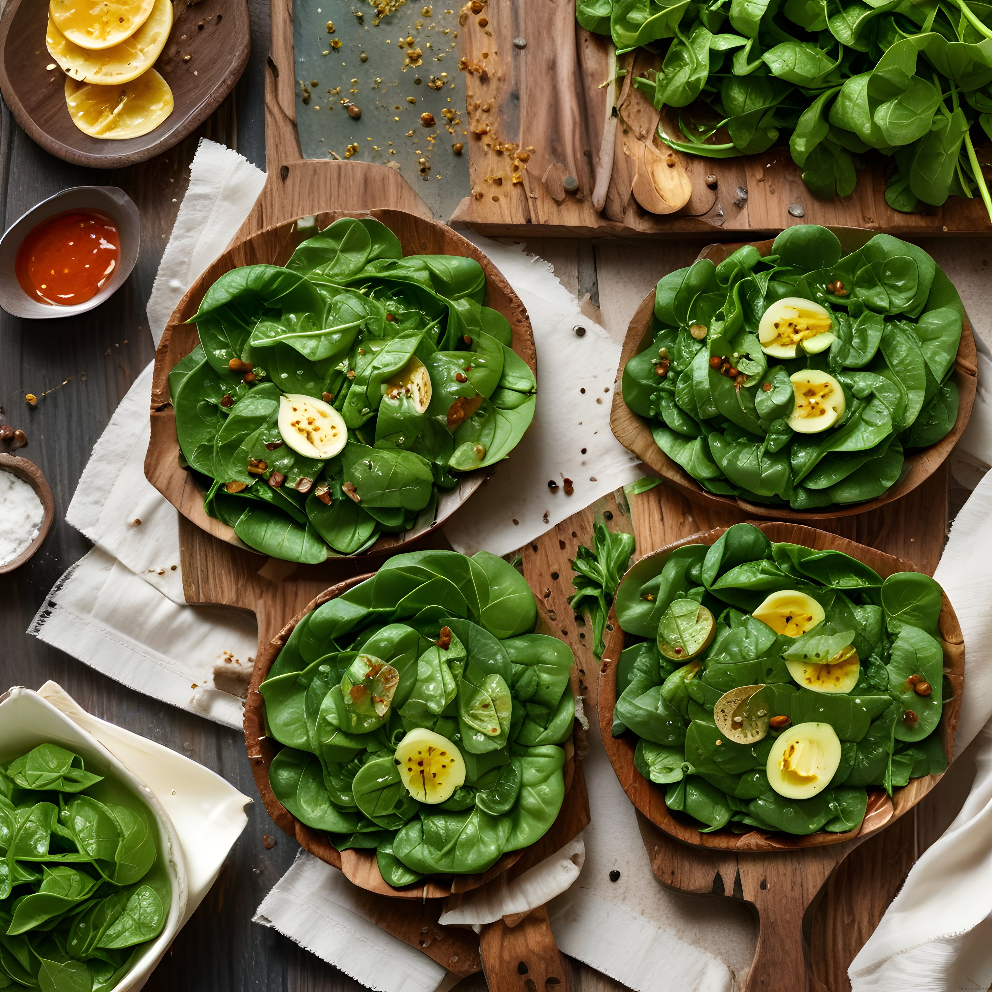 Ahşap Kasede Organik Ispanak Salatası ve Yumurta ile Sağlıklı Sunum