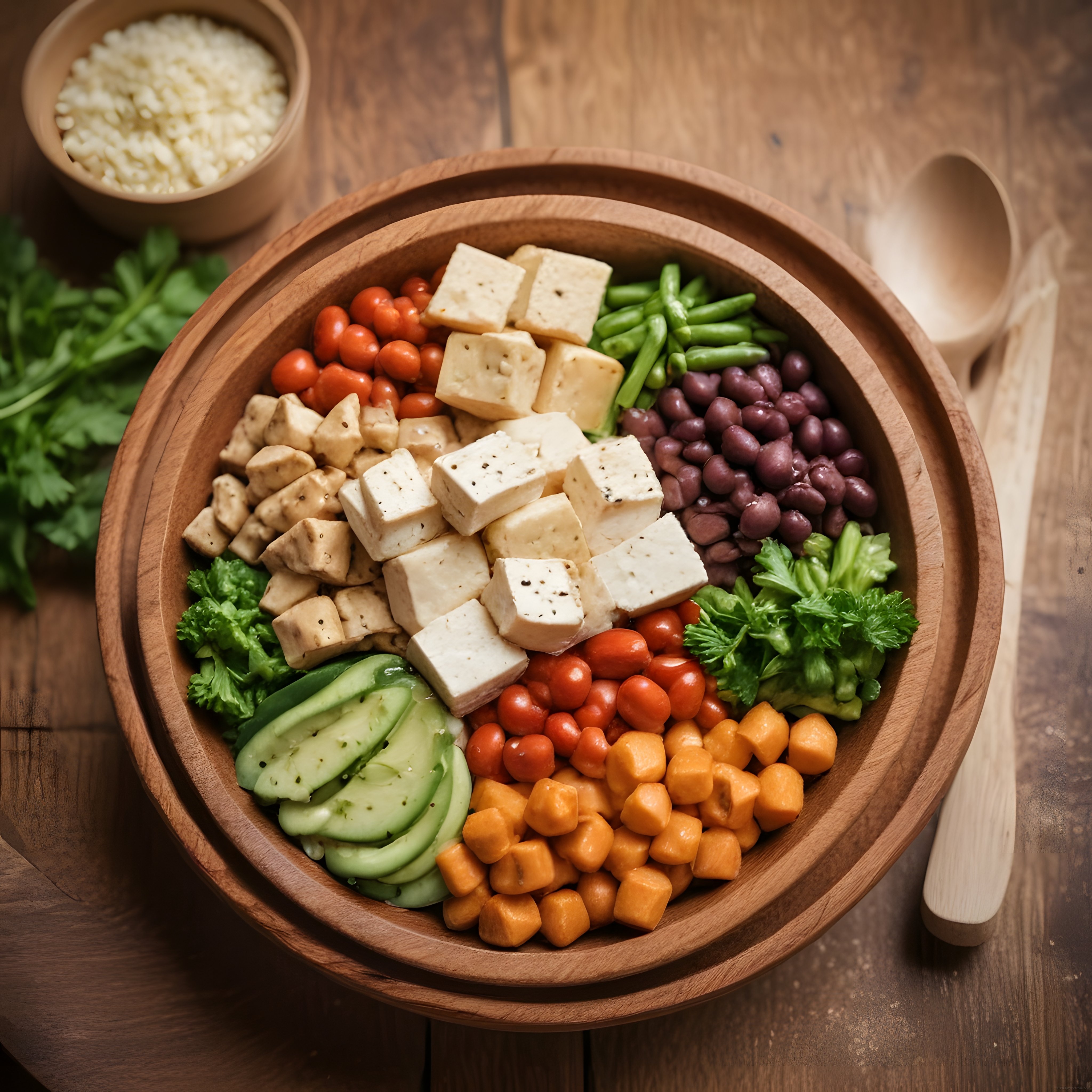 Ahşap Kasede Peynirli Sebzeli Sağlıklı Buddha Bowl Tarifi ve Sunum