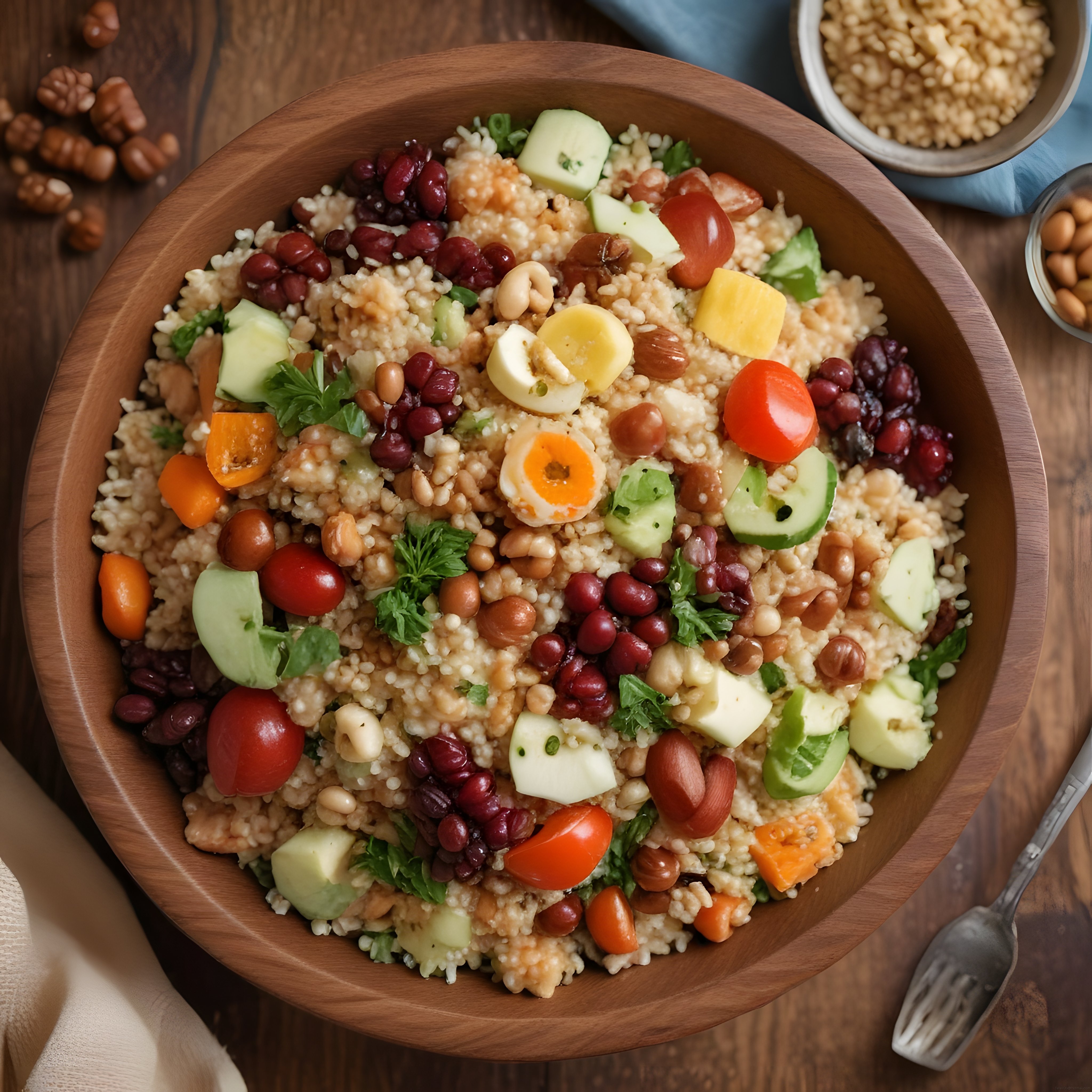 Ahşap Kasede Renkli Bakliyatlı Kuskus Salatası: Sağlıklı ve Lezzetli