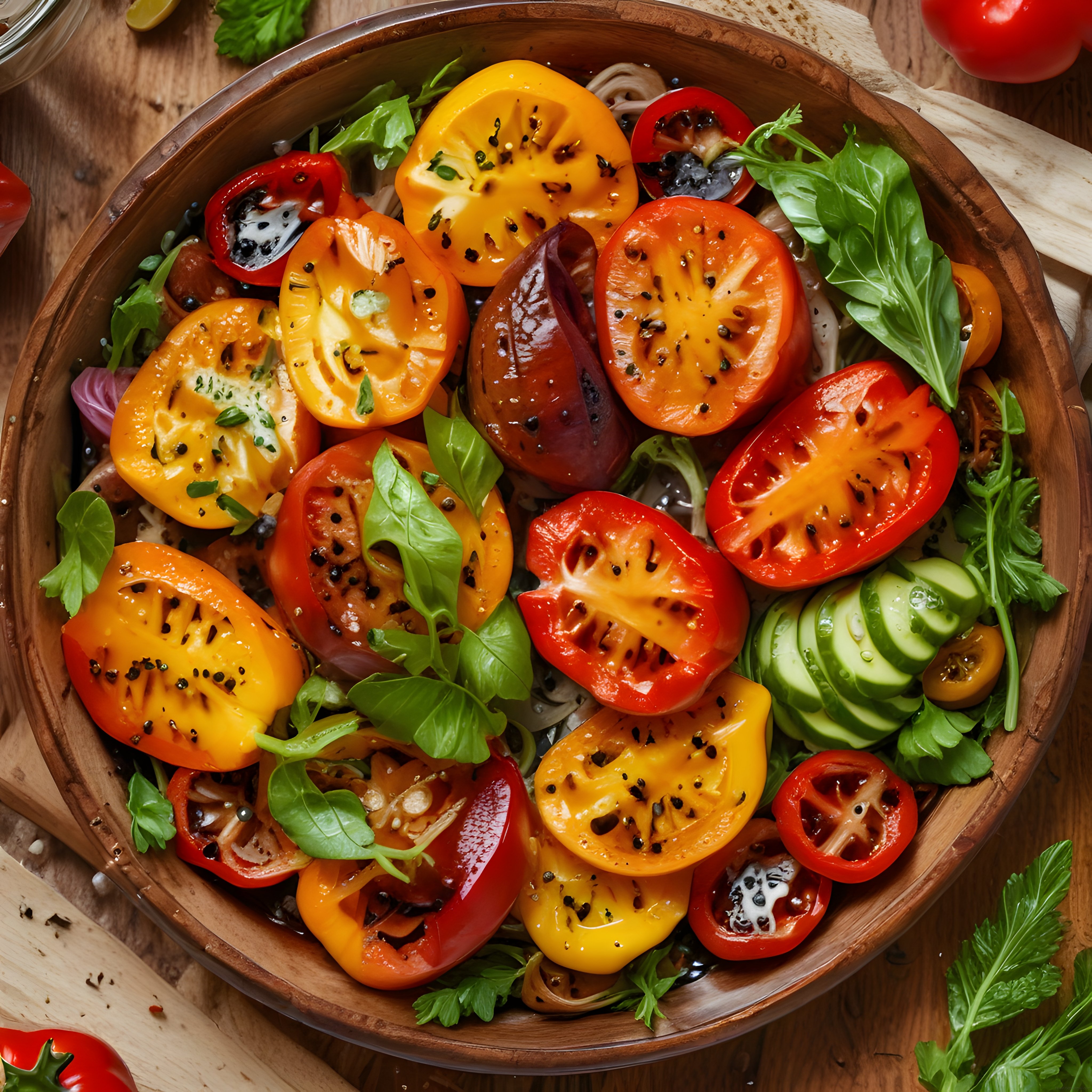 Ahşap Kasede Renkli Domates Salatası: Taze ve Sağlıklı Tarif