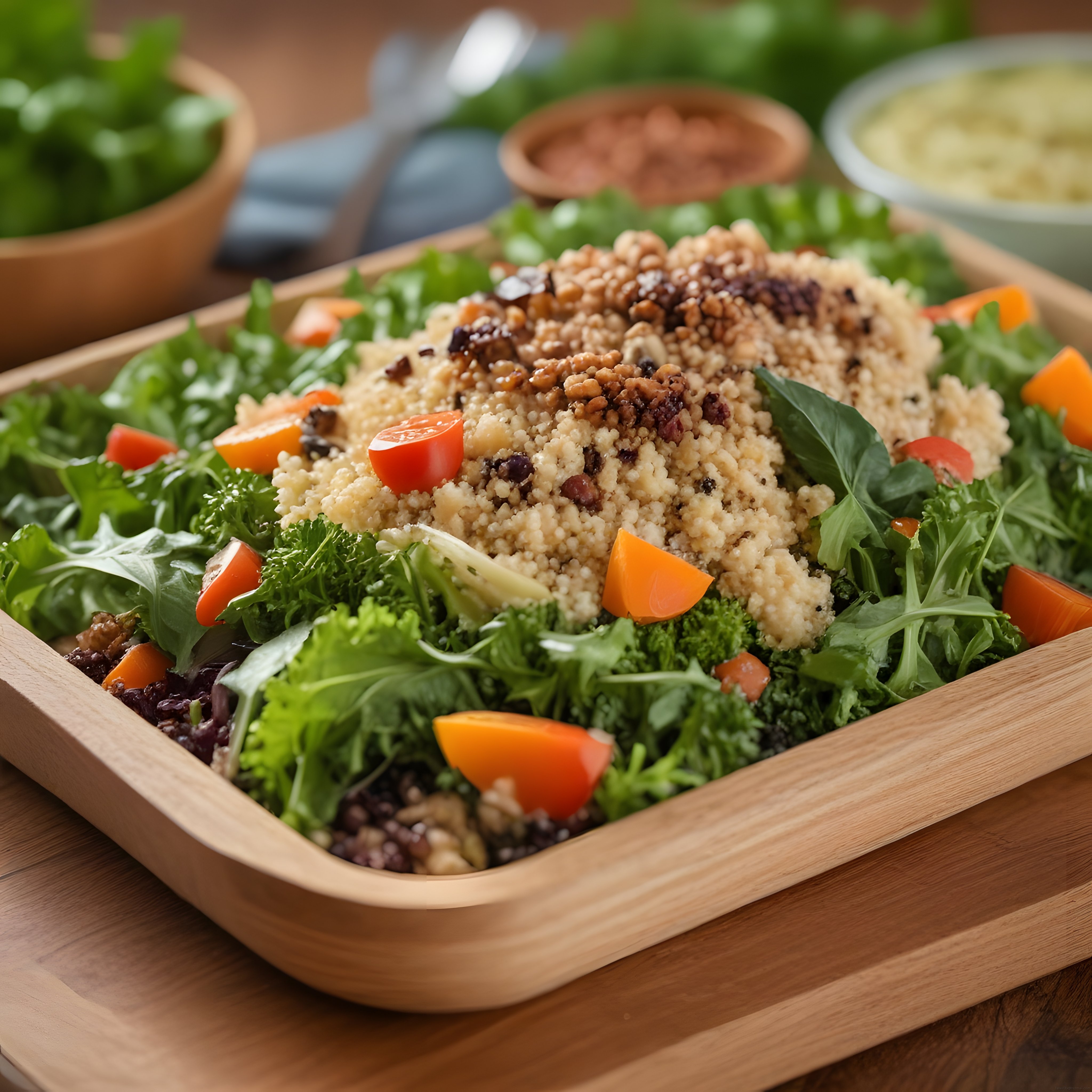 Ahşap Kasede Renkli Kuskus Salatası: Cevizli ve Yeşillikli Sağlıklı Tarif