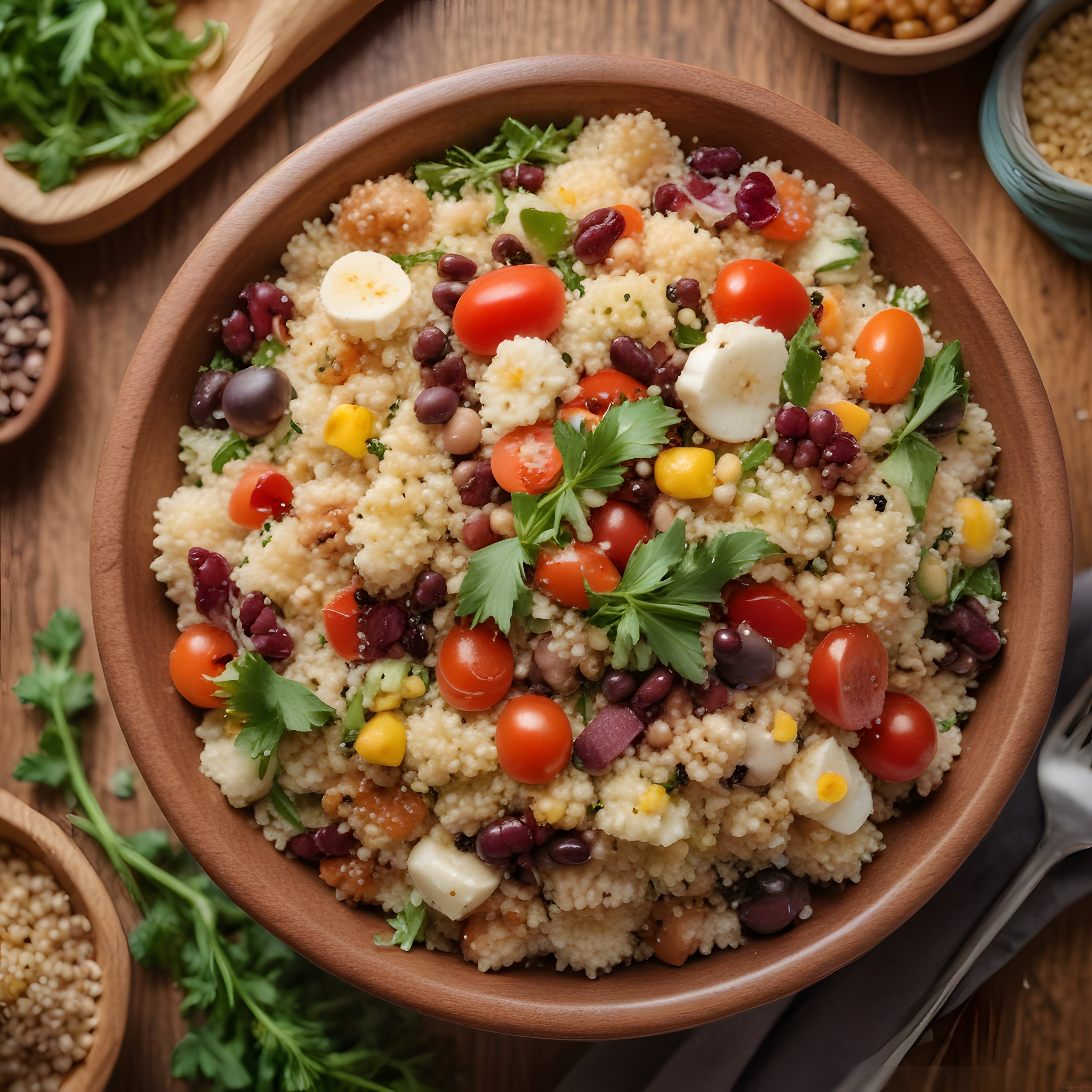 Ahşap Kasede Renkli Kuskus Salatası ile Sağlıklı ve Lezzetli Bir Öğün