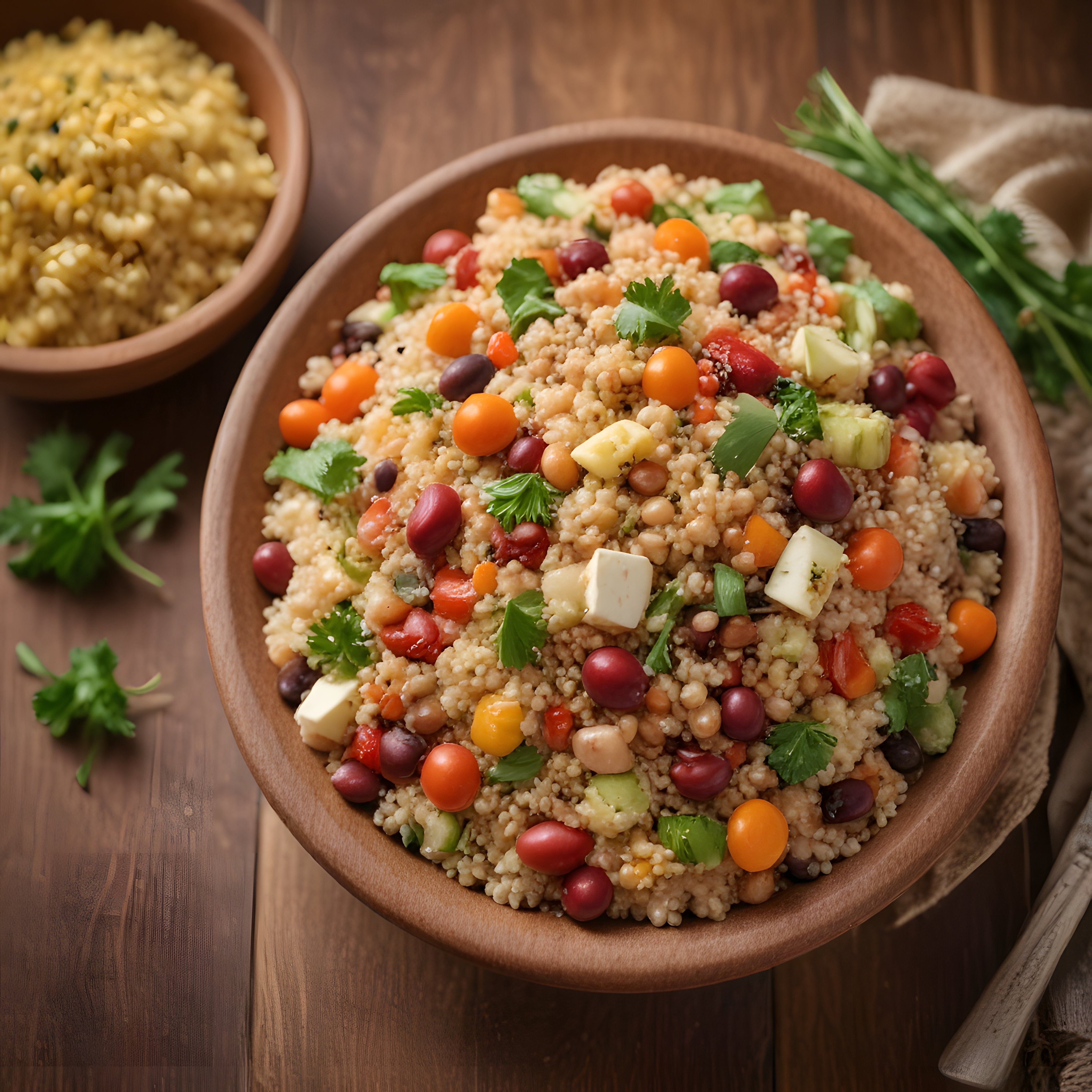Ahşap Kasede Renkli Kuskus Salatası: Sağlıklı ve Tok Tutucu Tahıl Bowl