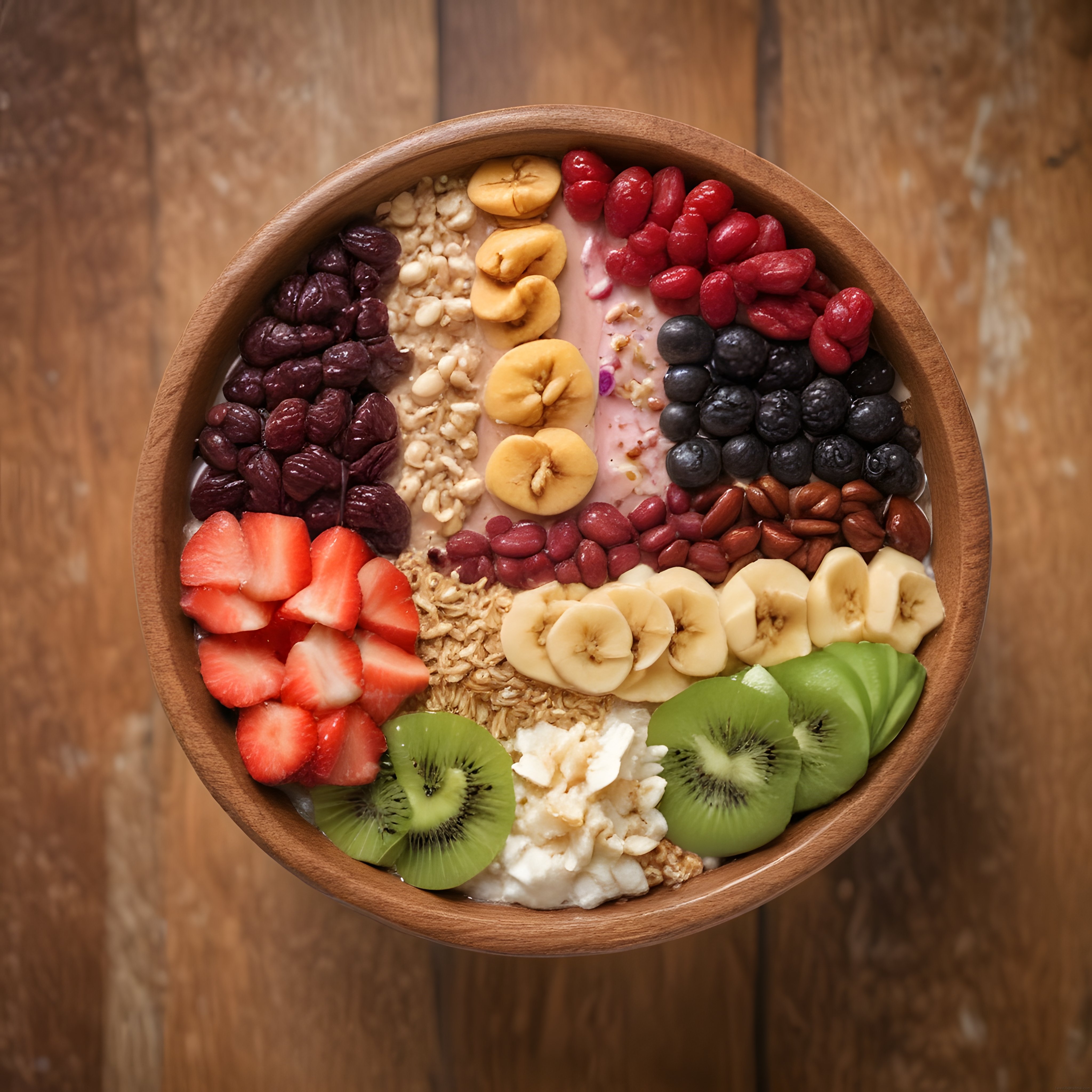 Ahşap Kasede Renkli Meyveli ve Granolalı Sağlıklı Smoothie Bowl Tarifi