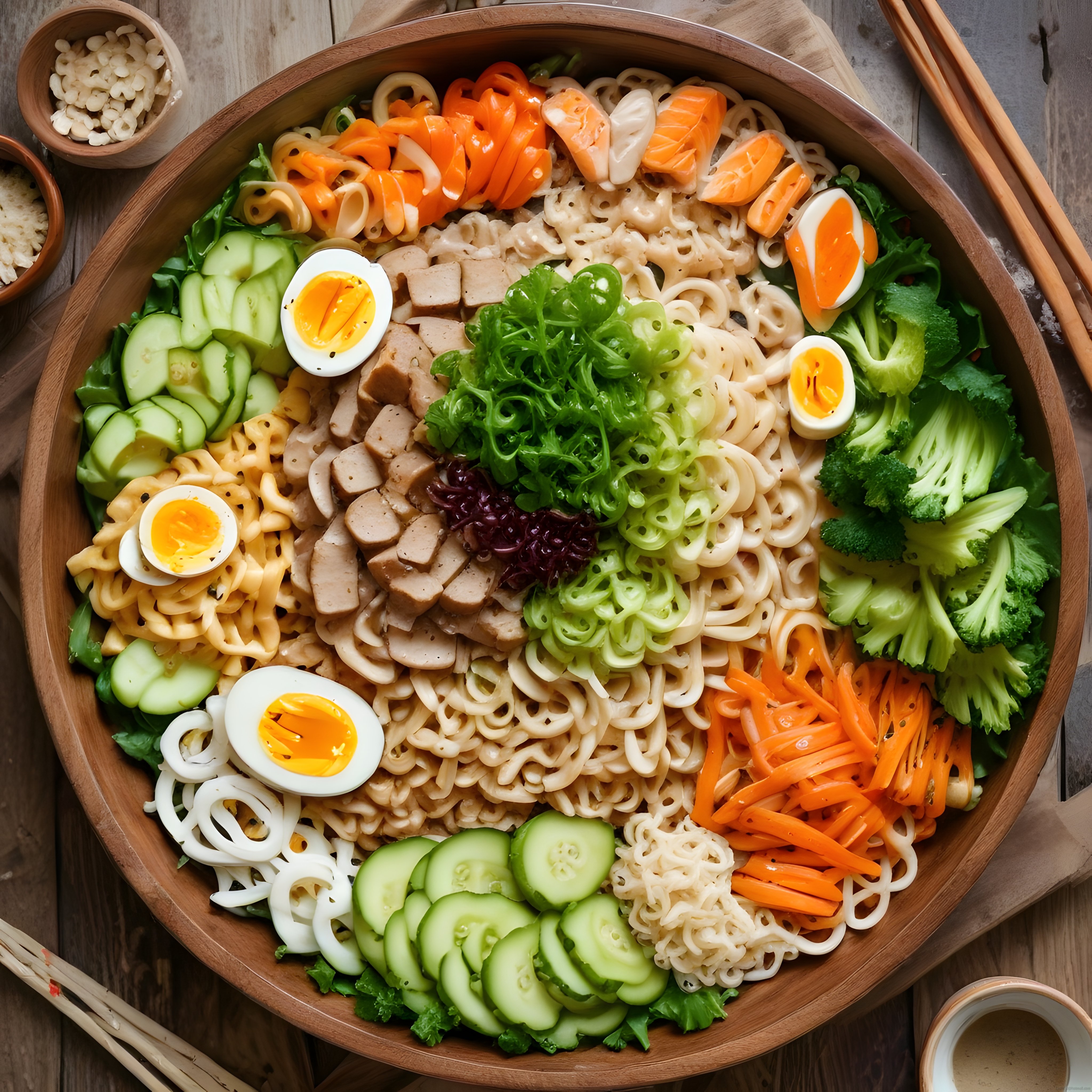 Ahşap Kasede Renkli Noodle Salatası: Sağlıklı ve Doyurucu Ramen Kasesi