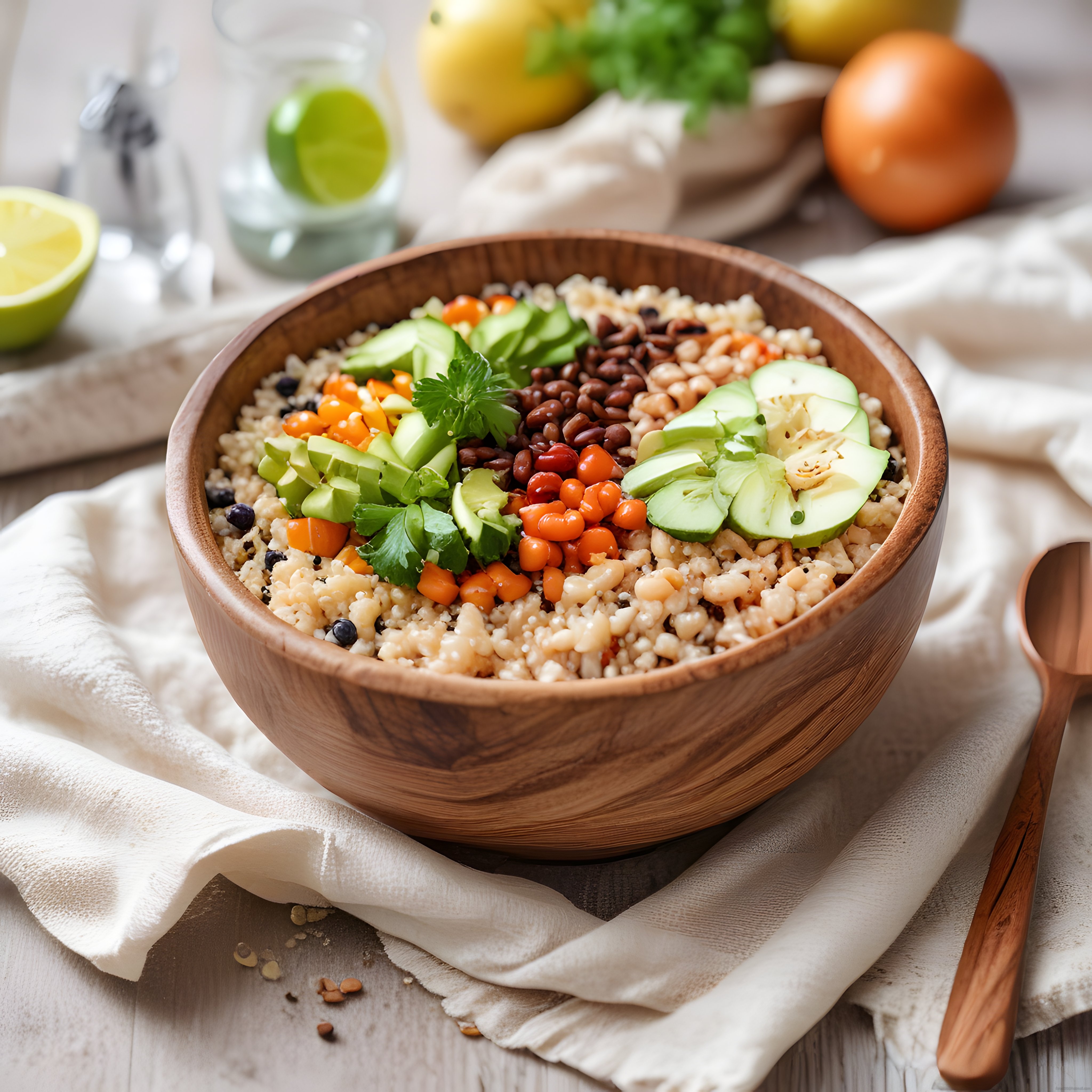 Ahşap Kasede Renkli Sebzeli ve Baklagilli Sağlıklı Buddha Bowl Tarifi