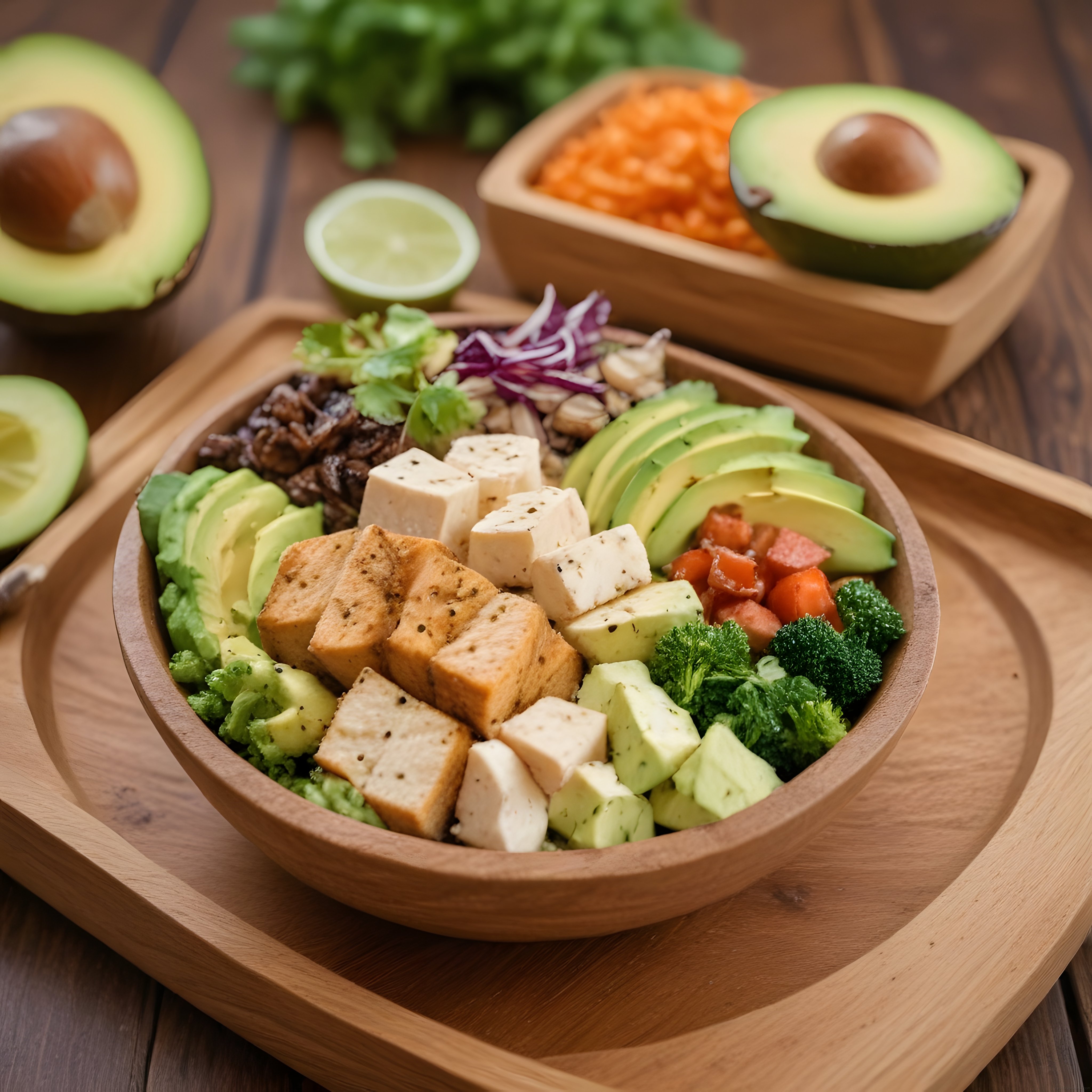 Ahşap Kasede Renkli Tofu Avokado Bowl: Sağlıklı Vegan Beslenme