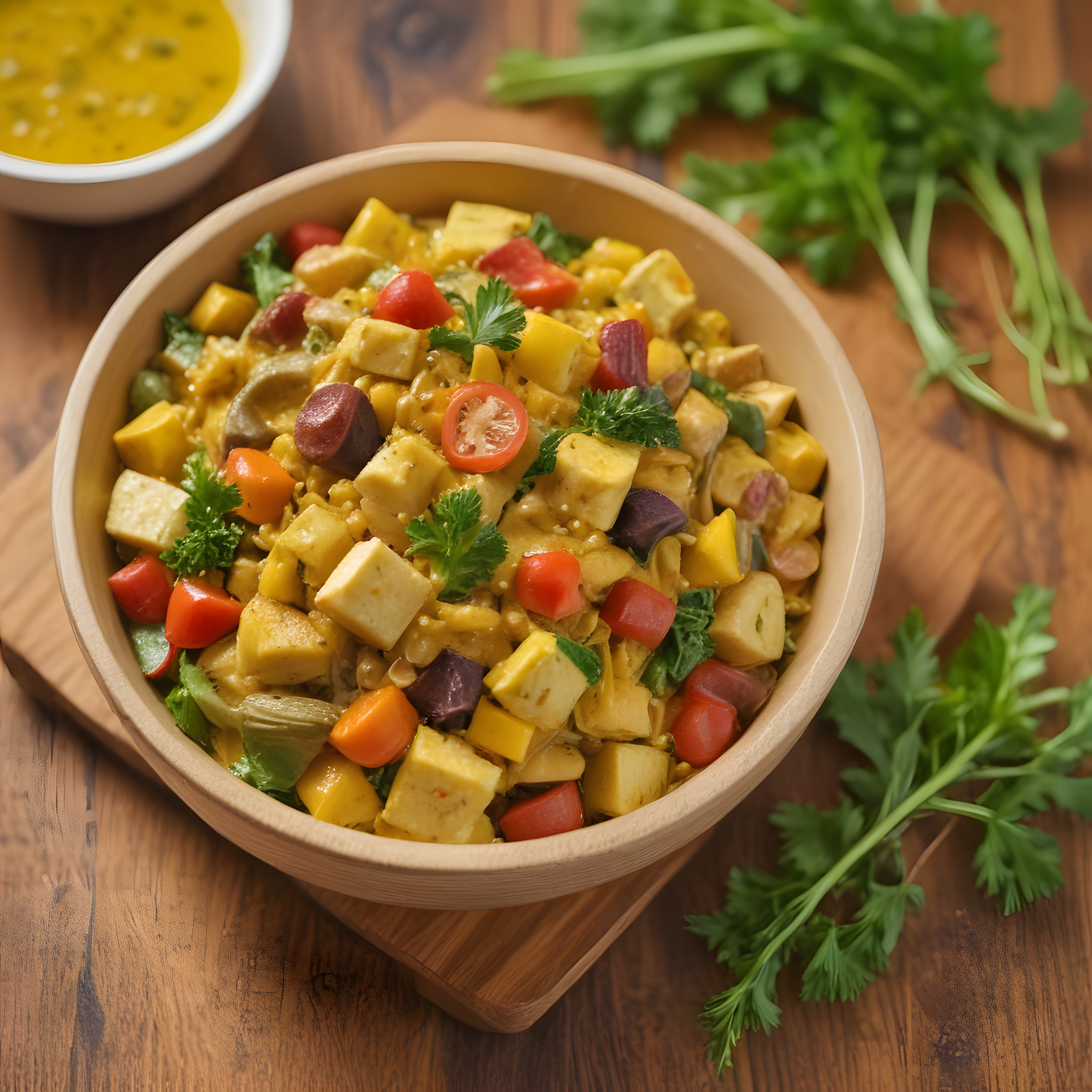Ahşap Kasede Renkli Tofu Salatası: Sağlıklı ve Lezzetli Vegan Tarif