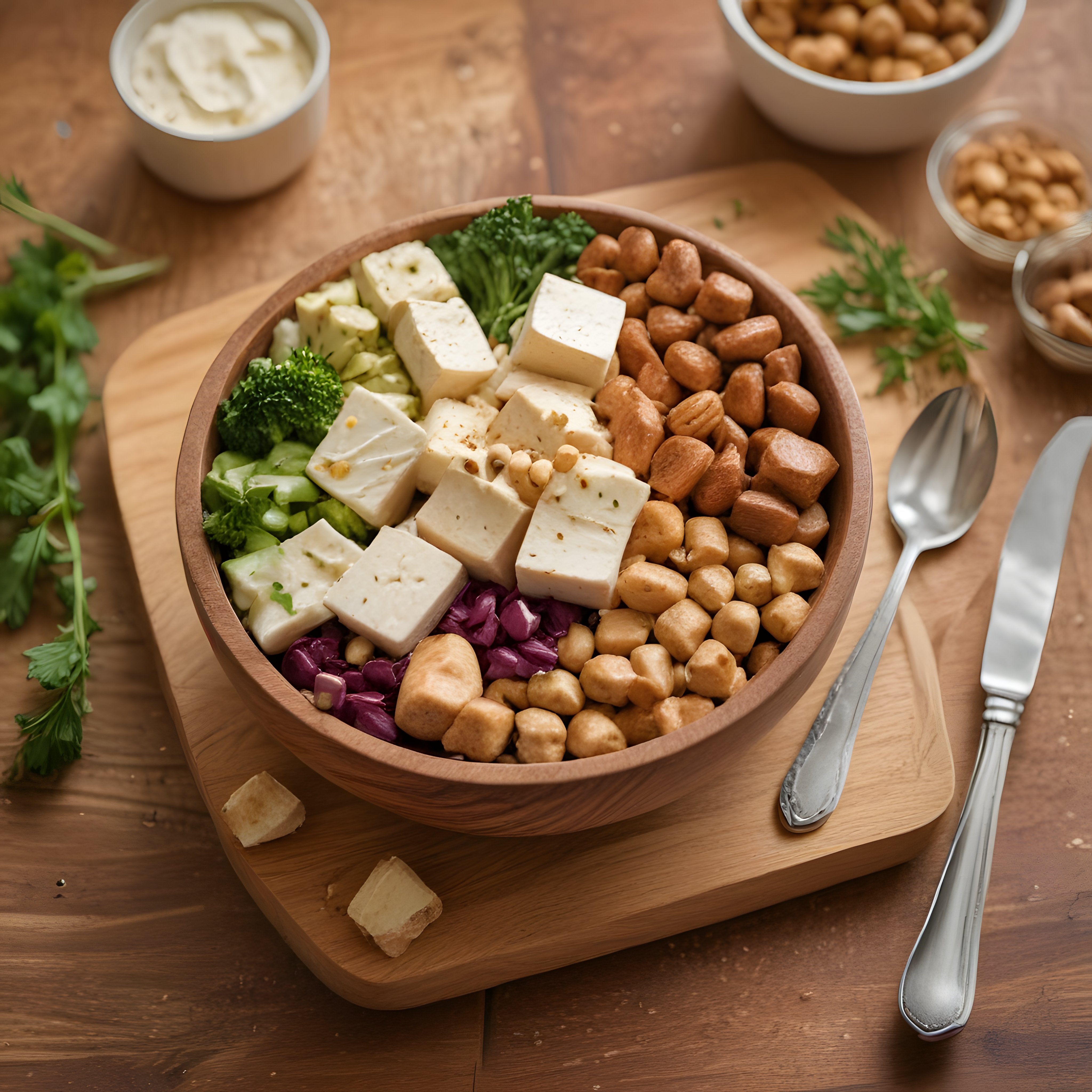 Ahşap Kasede Renkli ve Besleyici Nohutlu Proteinli Buddha Bowl Tarifi Sunumu