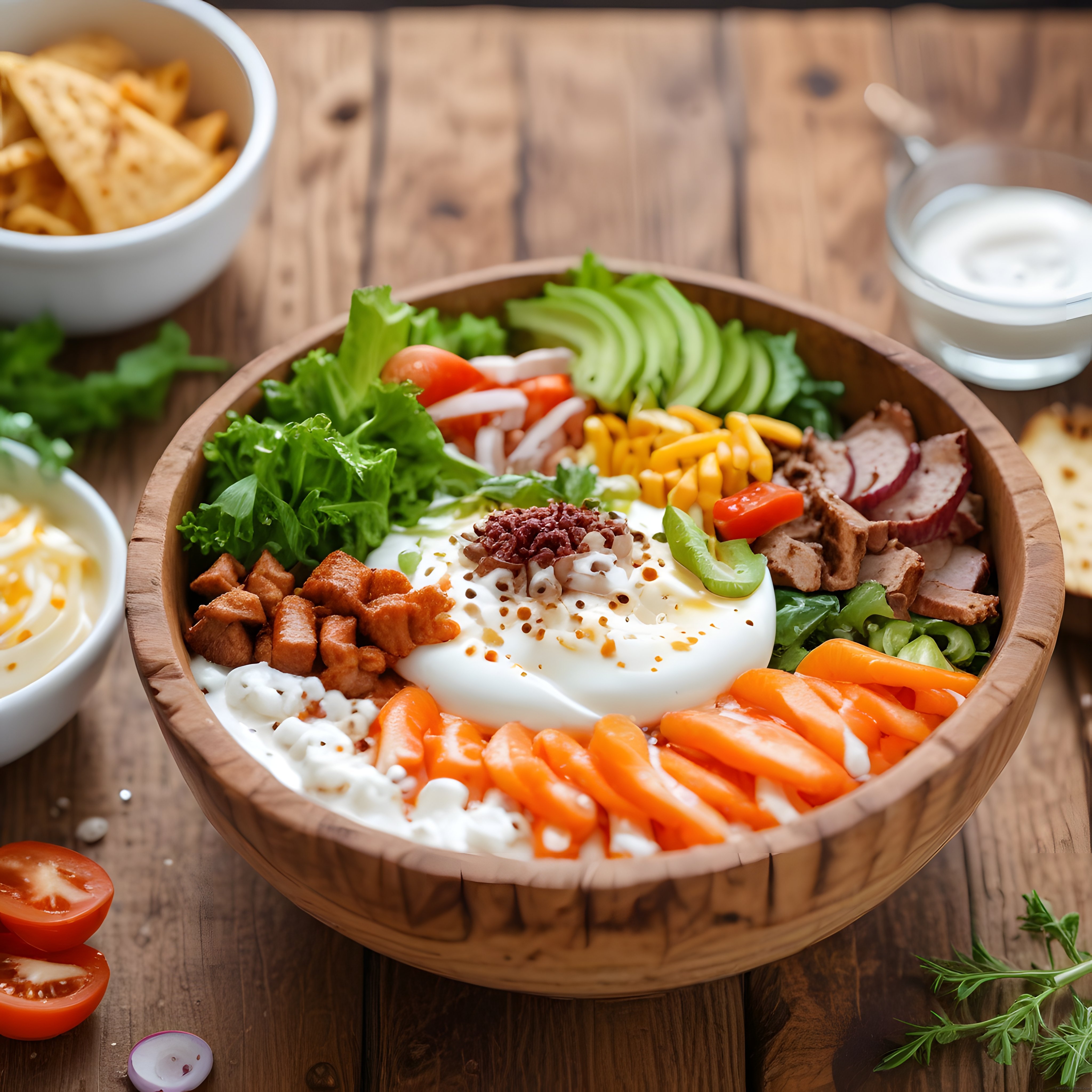 Ahşap Kasede Renkli ve Besleyici Salata Kasesi: Sağlıklı ve Lezzetli Öğün